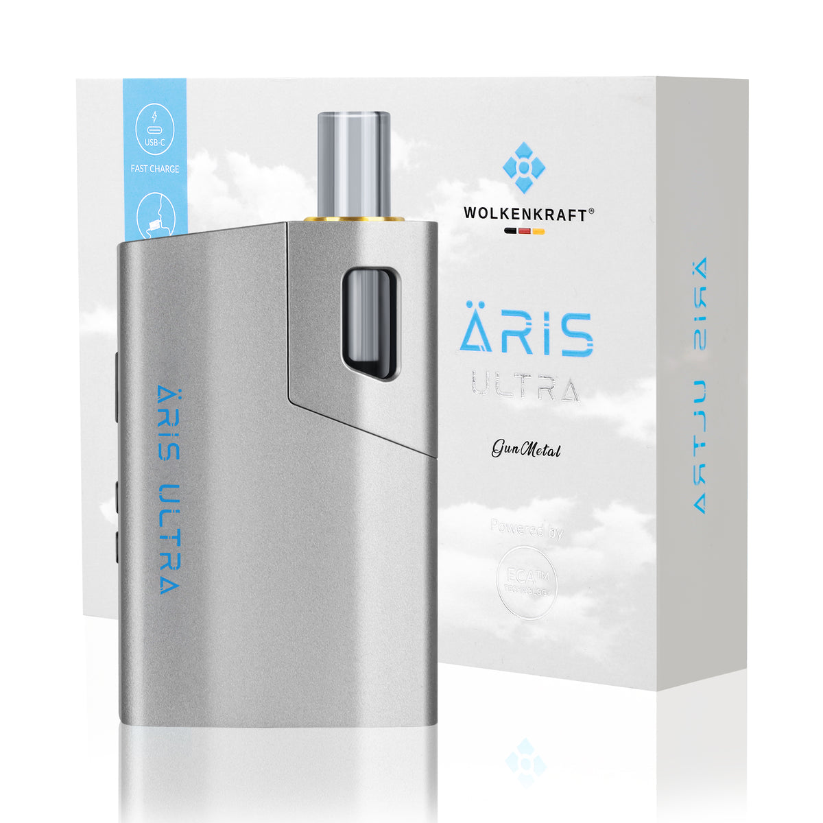 Wolkenkraft Äris Ultra Farbe Gun Metall Verpackung und Vaporizer