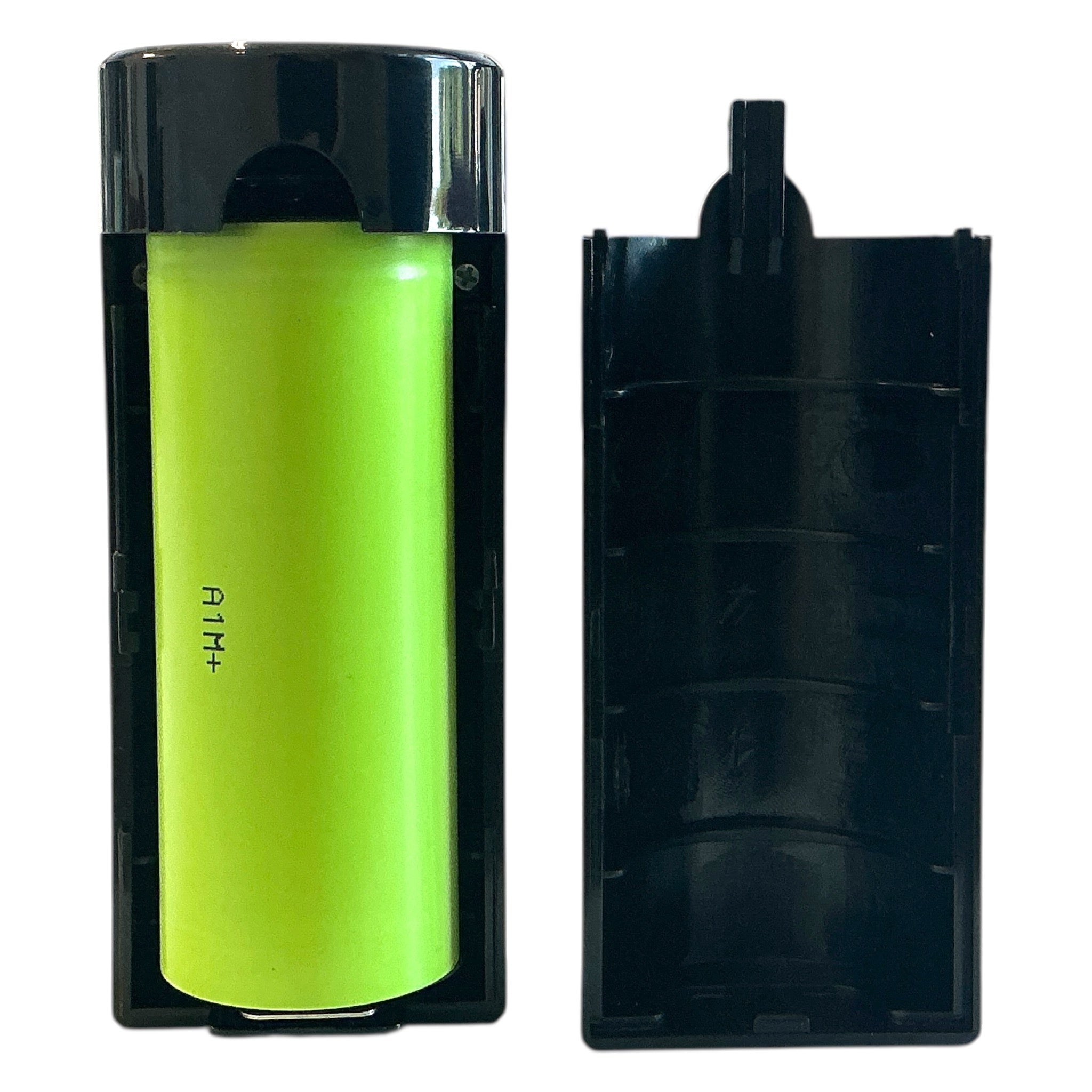 Arizer Air Max 26650er Akku inkl. Ladetester. Ladetester geöffnet mit eingelegtem Akku