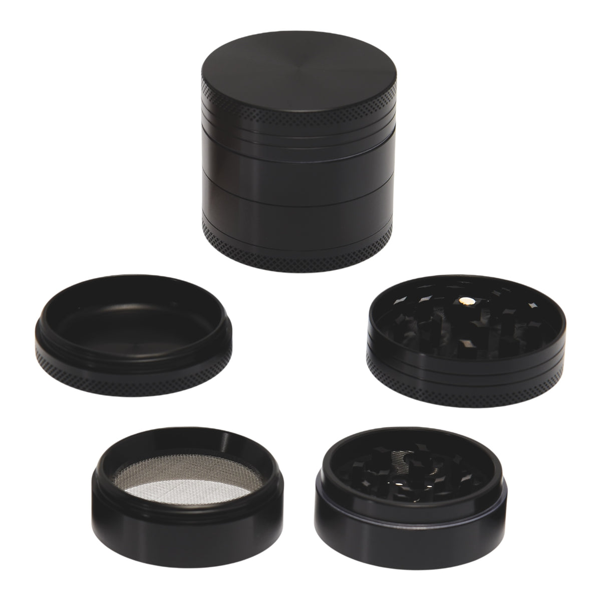 Near Dark Alu-Grinder konkav anodisiert 4-tlg Schwarz geschlossen und 4 Teile