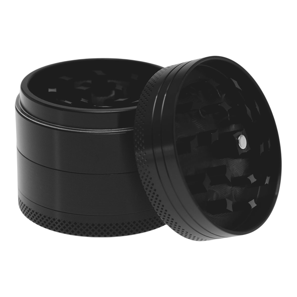 Near Dark Alu-Grinder konkav anodisiert 4-tlg Schwarz geöffnet Deckel schräg