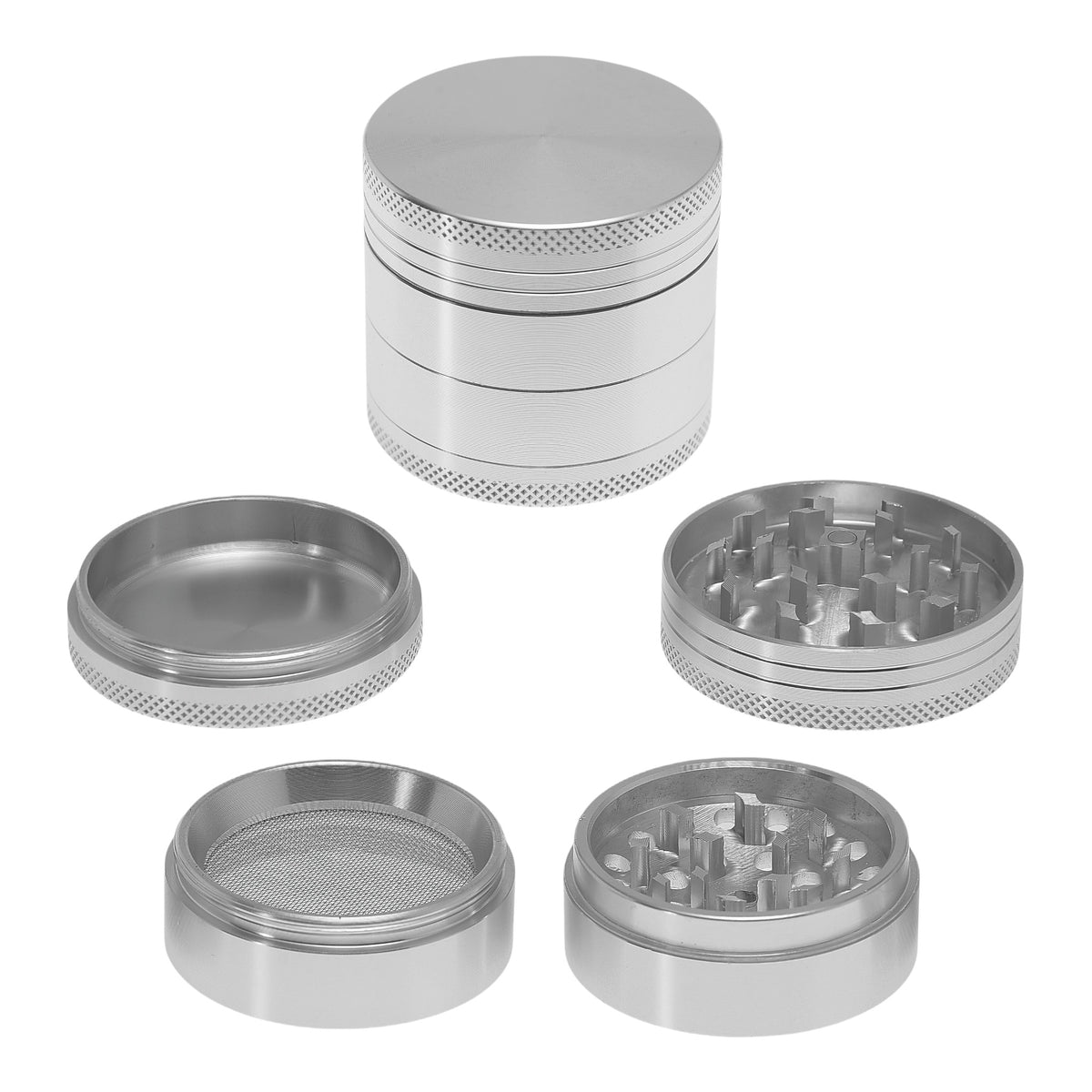 Near Dark Alu-Grinder konkav anodisiert 4-tlg Silber geschlossen und 4 Teile