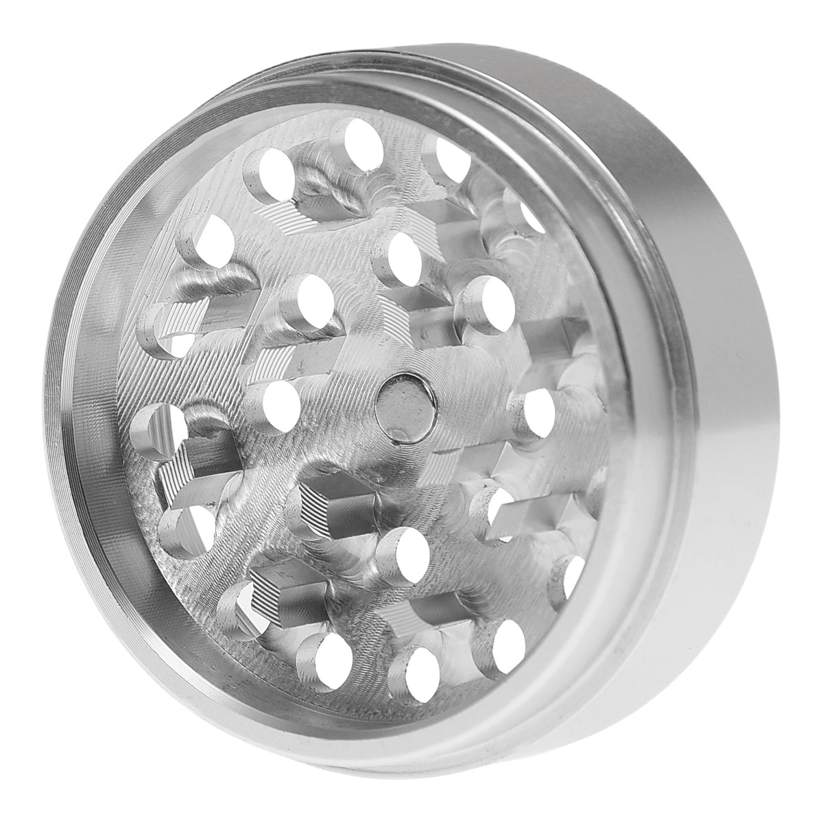 Near Dark Alu-Grinder konkav anodisiert 4-tlg Silber Mahlwerk Details