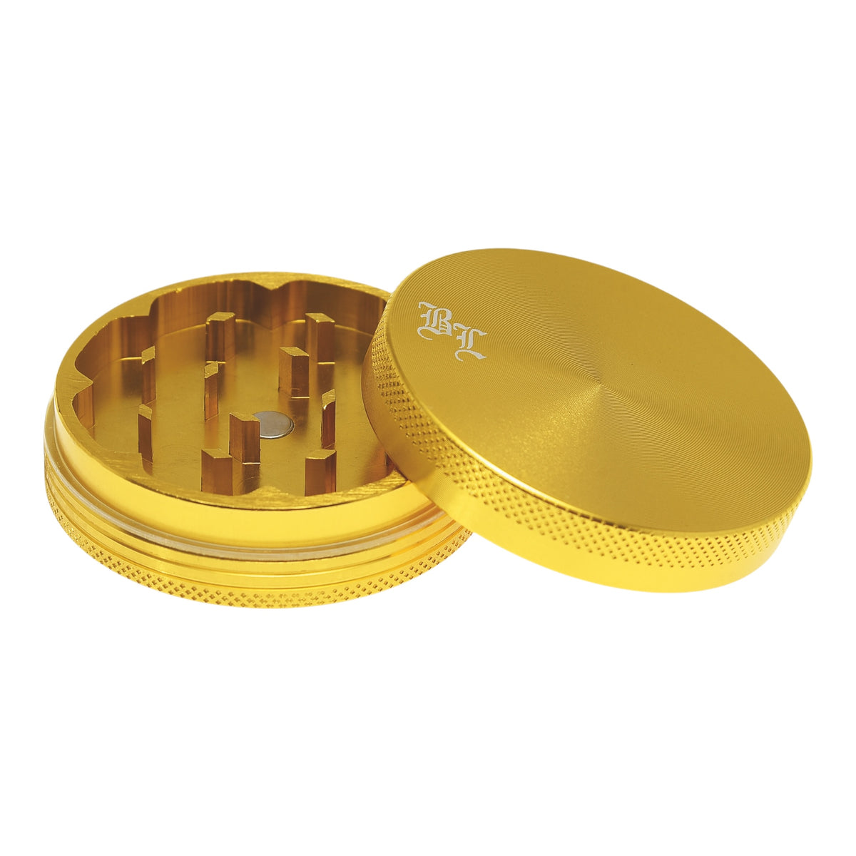 Black Leaf Alu Grinder 2 teilig Gold geöffnet Deckel schräg