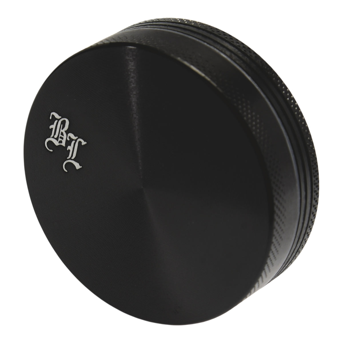 Black Leaf Alu Grinder 2 teilig Schwarz Deckel Logo Details