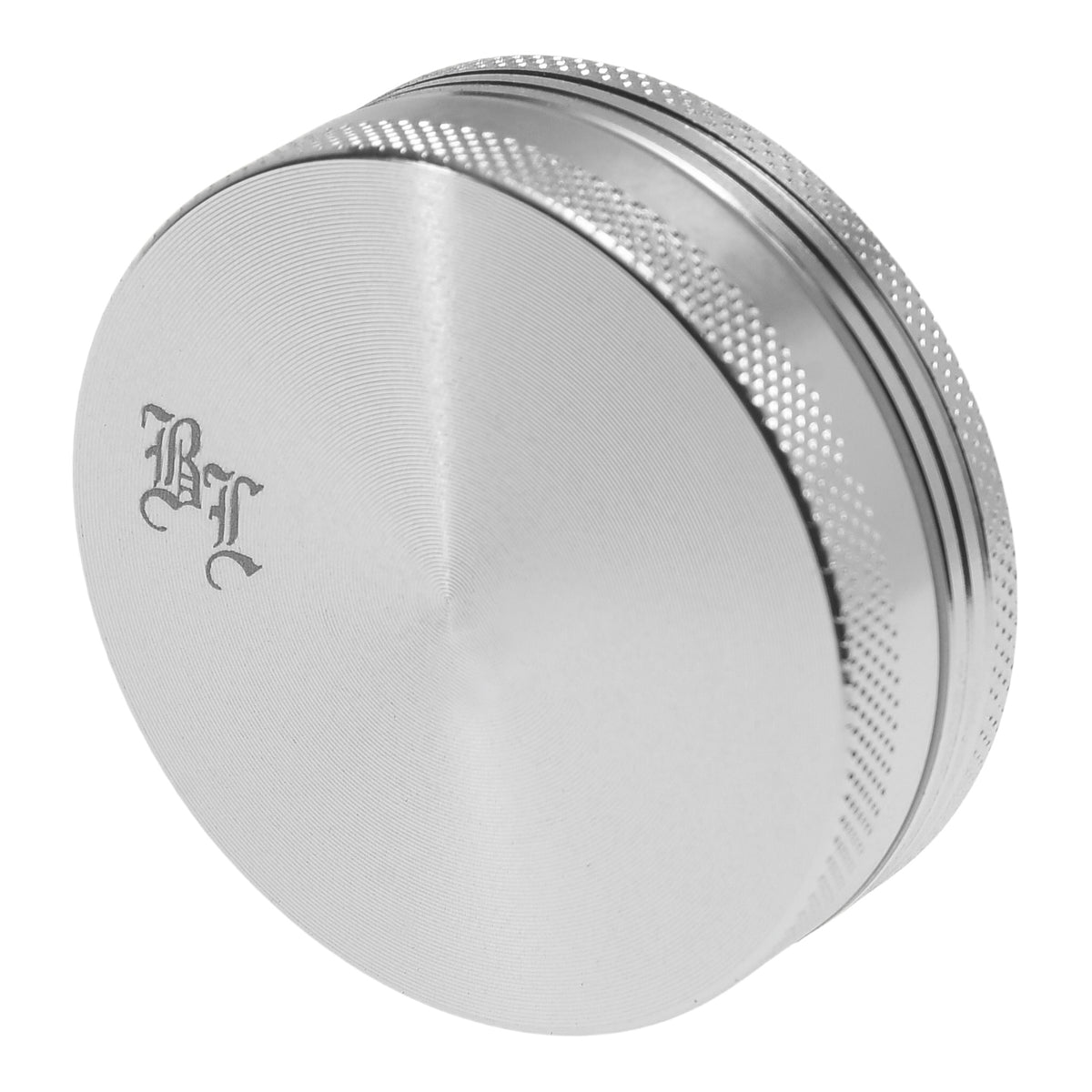Black Leaf Alu Grinder 2 teilig Silber Deckel Details mit Logo