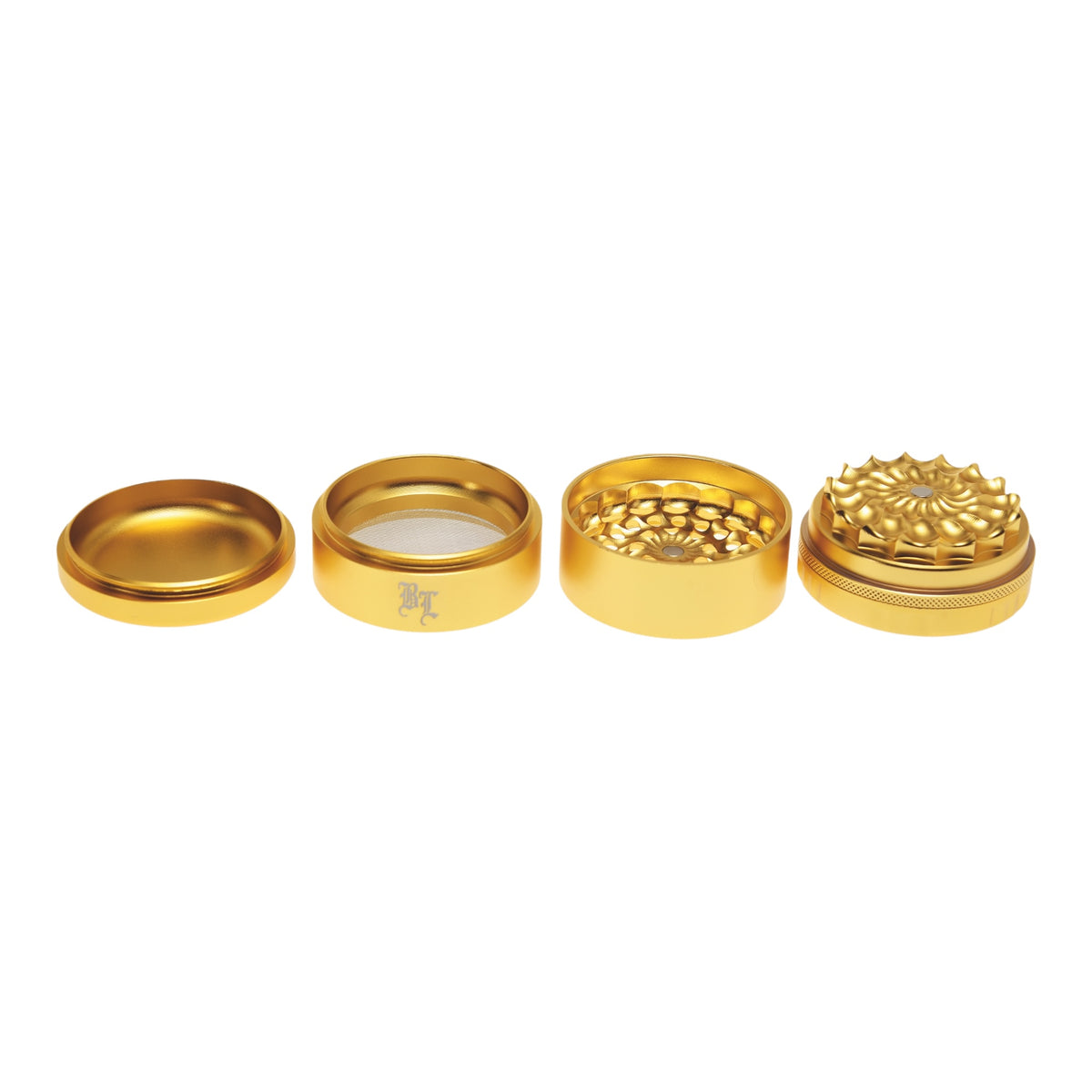 Black Leaf CNC Flowergrinder / Blumengrinder Gold 4 Teile