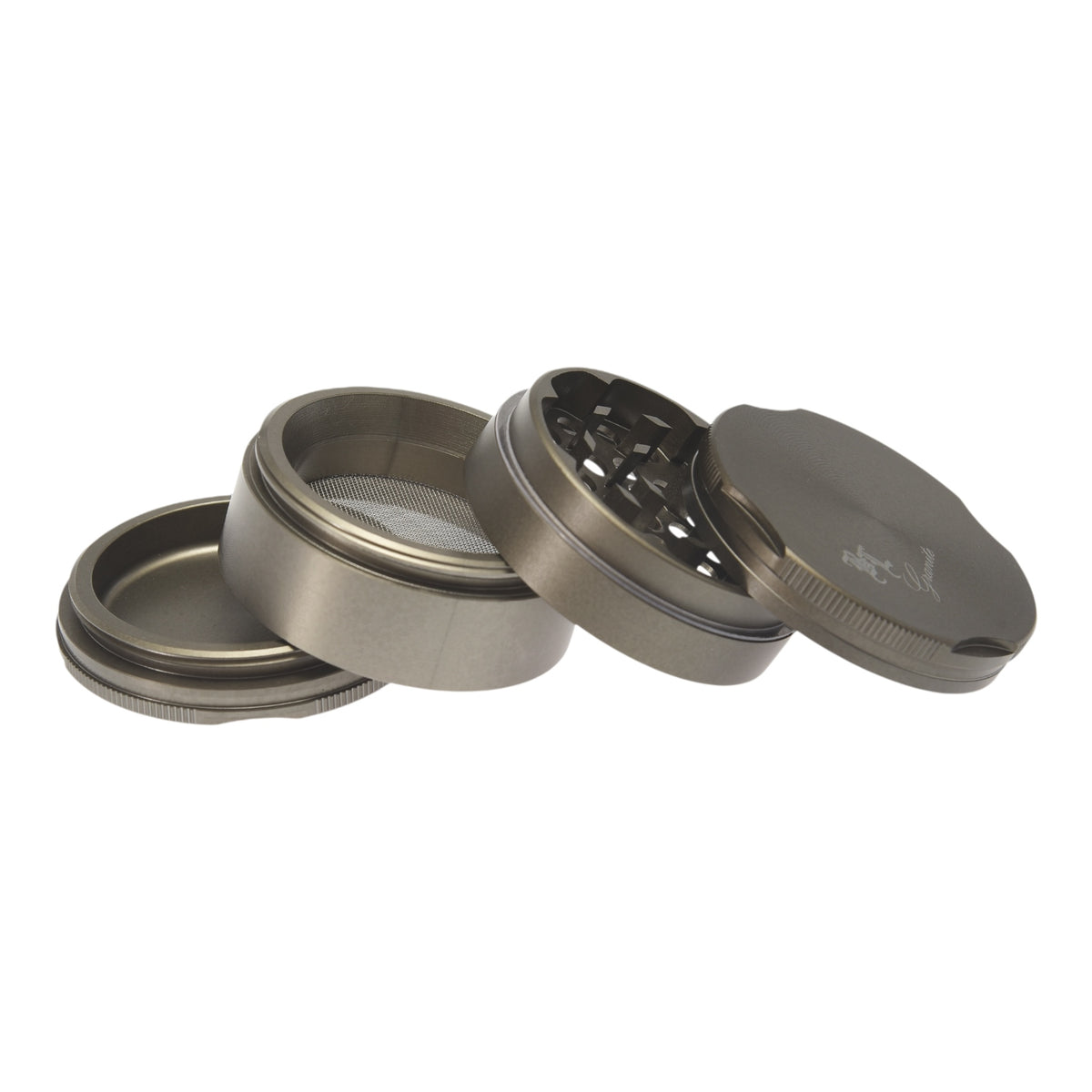 Black Leaf New Edge Granite Grinder 55mm geöffnet Teile schräg aufeinander