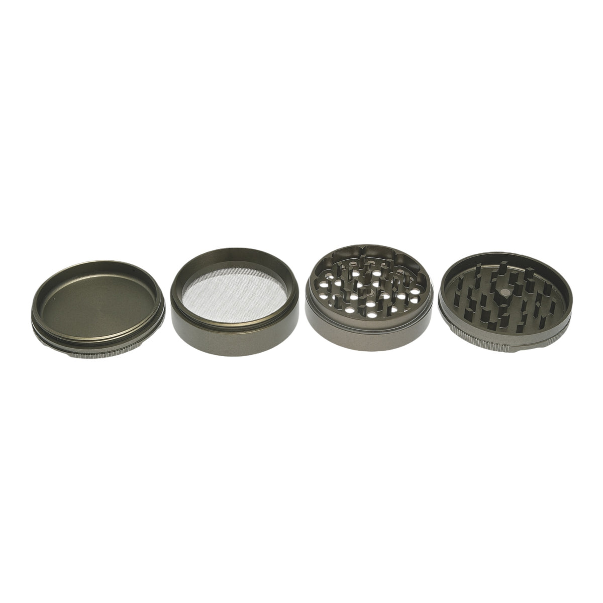 Black Leaf New Edge Granite Grinder 55mm geöffnet teile nebeneinander