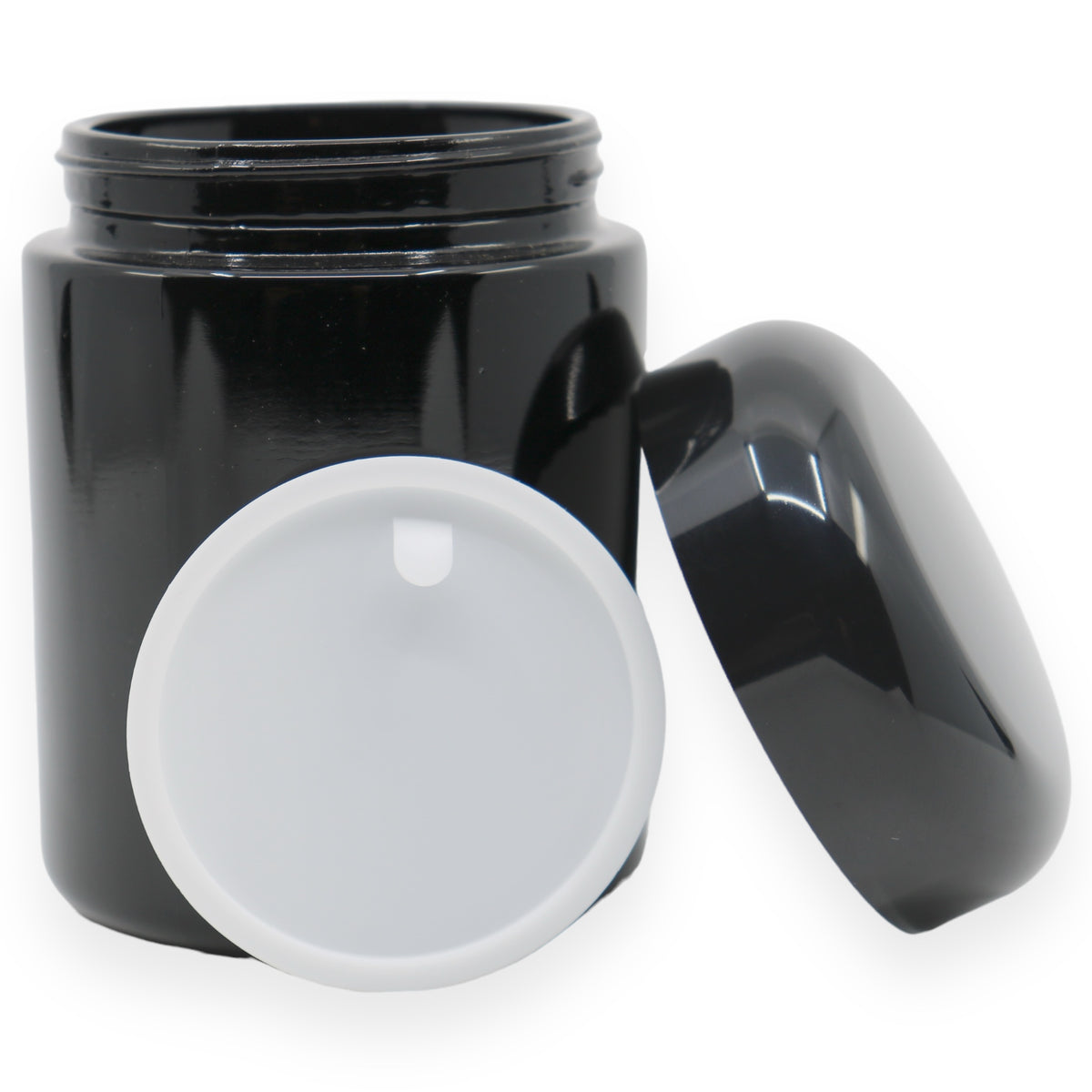 Blackleaf Violettglas Aufbewahrungsdose 250ml geöffnet Plastikdeckel Details