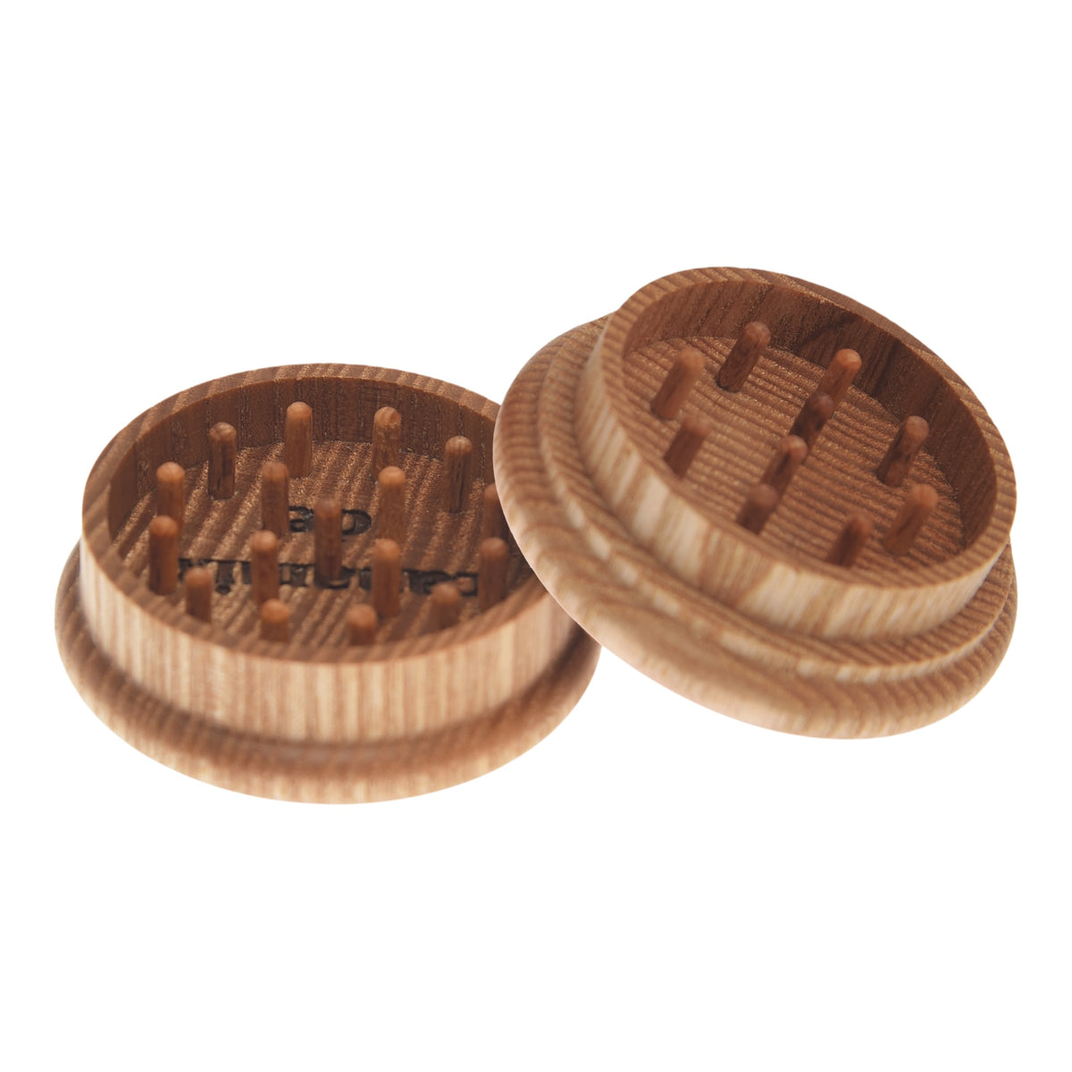 Canamix Grinder aus Esche mit Holzstiften 60mm geöffnet Deckel schräg angelehnt Details Mahlwerk