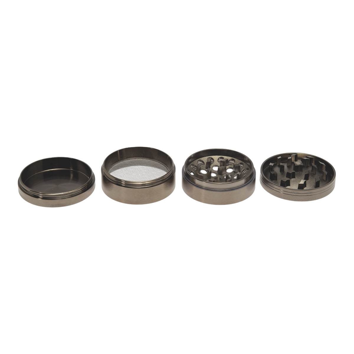 Near Dark Alu-Grinder konkav grau 4-tlg. 4 Teile nebeneinander