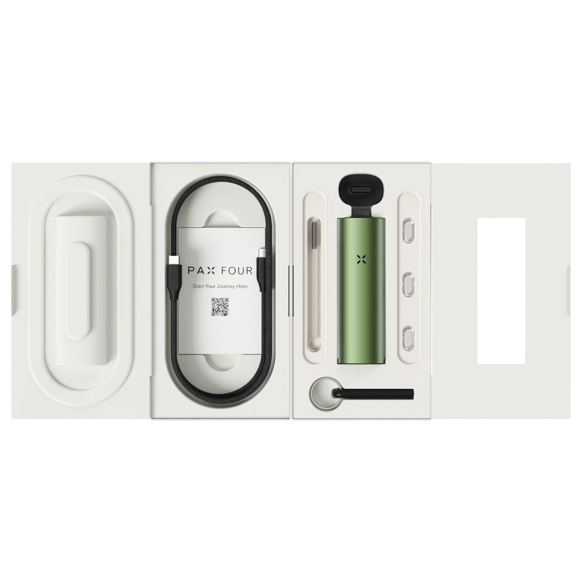 Pax FOUR Greenstone in der Verpackung mit Zubehör