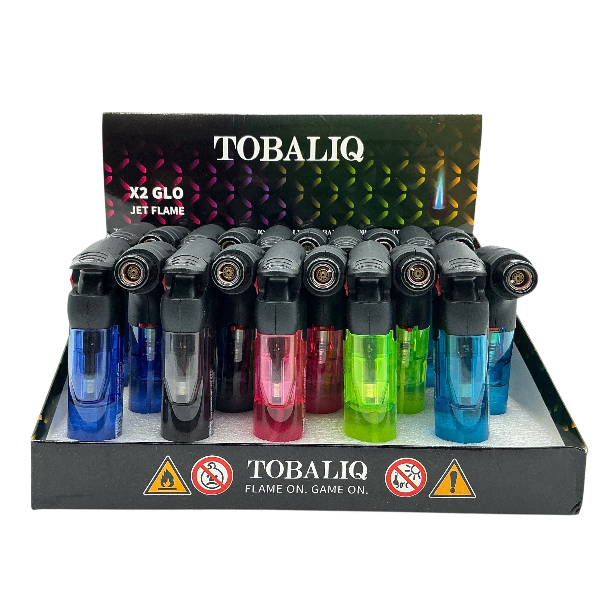 TOBALIQ X3 Glo Jet Flame Feuerzeug in verschiedenen Farben Diyplay