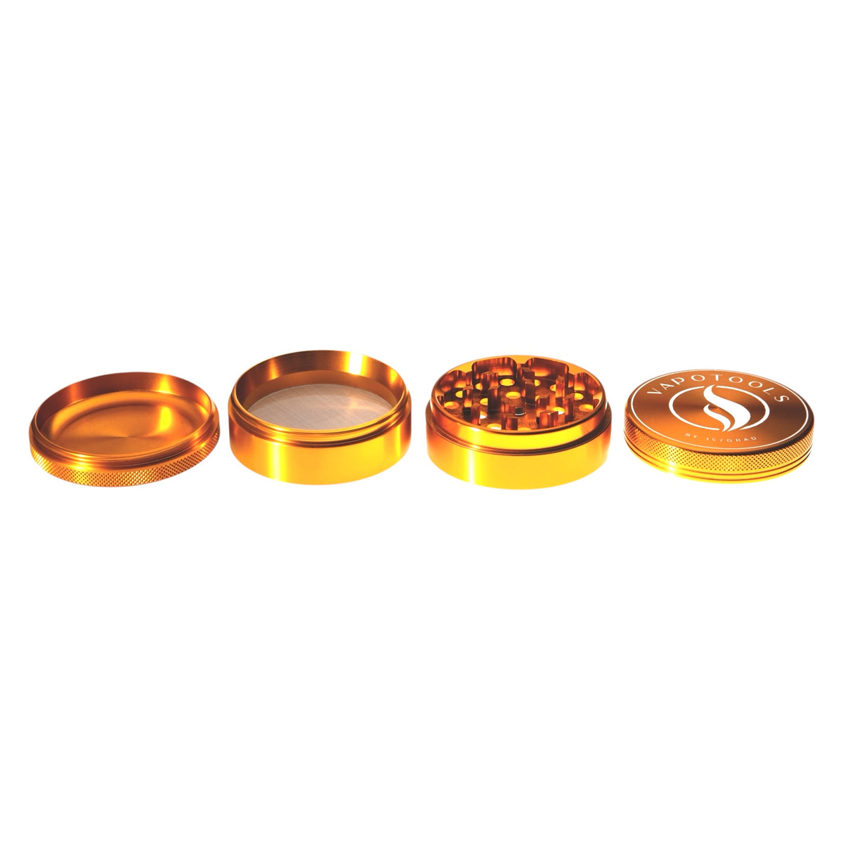 Vapotools by 157Grad Aluminium Premium Grinder Gold alle 4 Teile nebeneinander