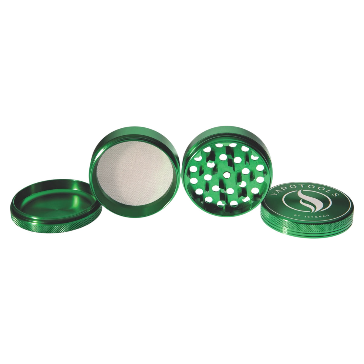 Vapotools by 157Grad Aluminium Premium Grinder Grün 4 Teile Details Sieb und Mahlwerk