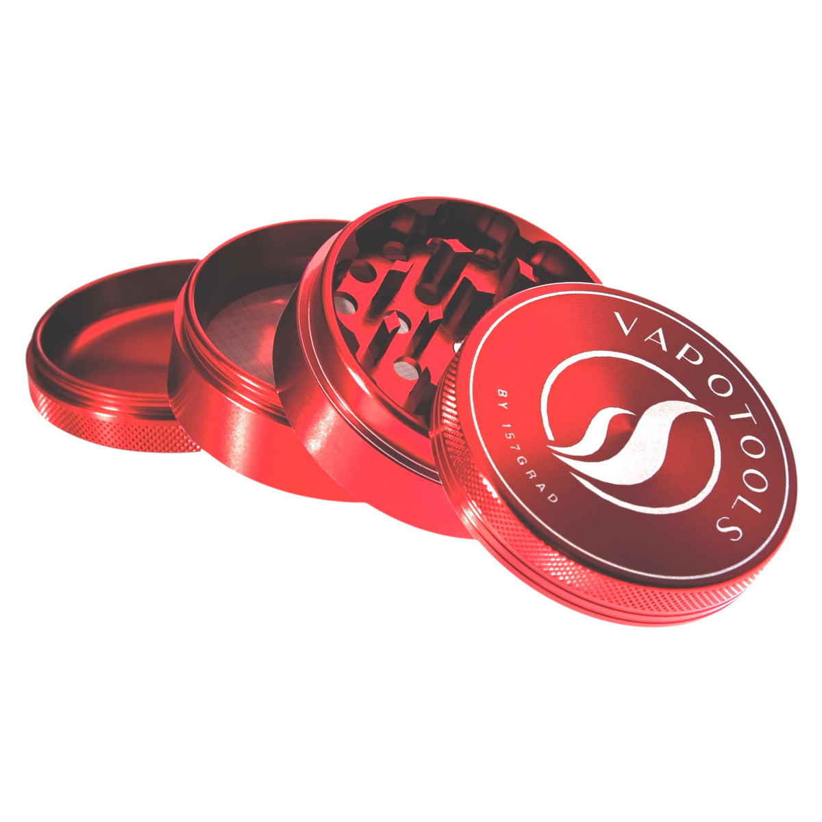 Vapotools by 157Grad Aluminium Premium Grinder Rot geöffnet schräg aufeinander