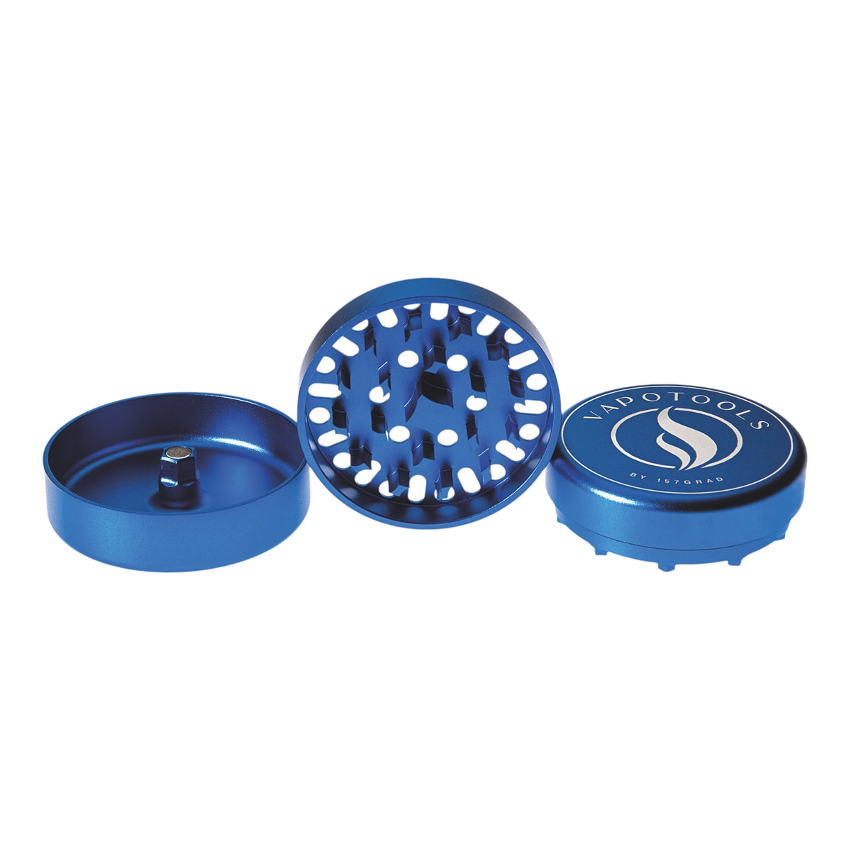 Vapotools by 157Grad Aluminium Ultra Grinder Blau geöffnet Mahlwerk mittig