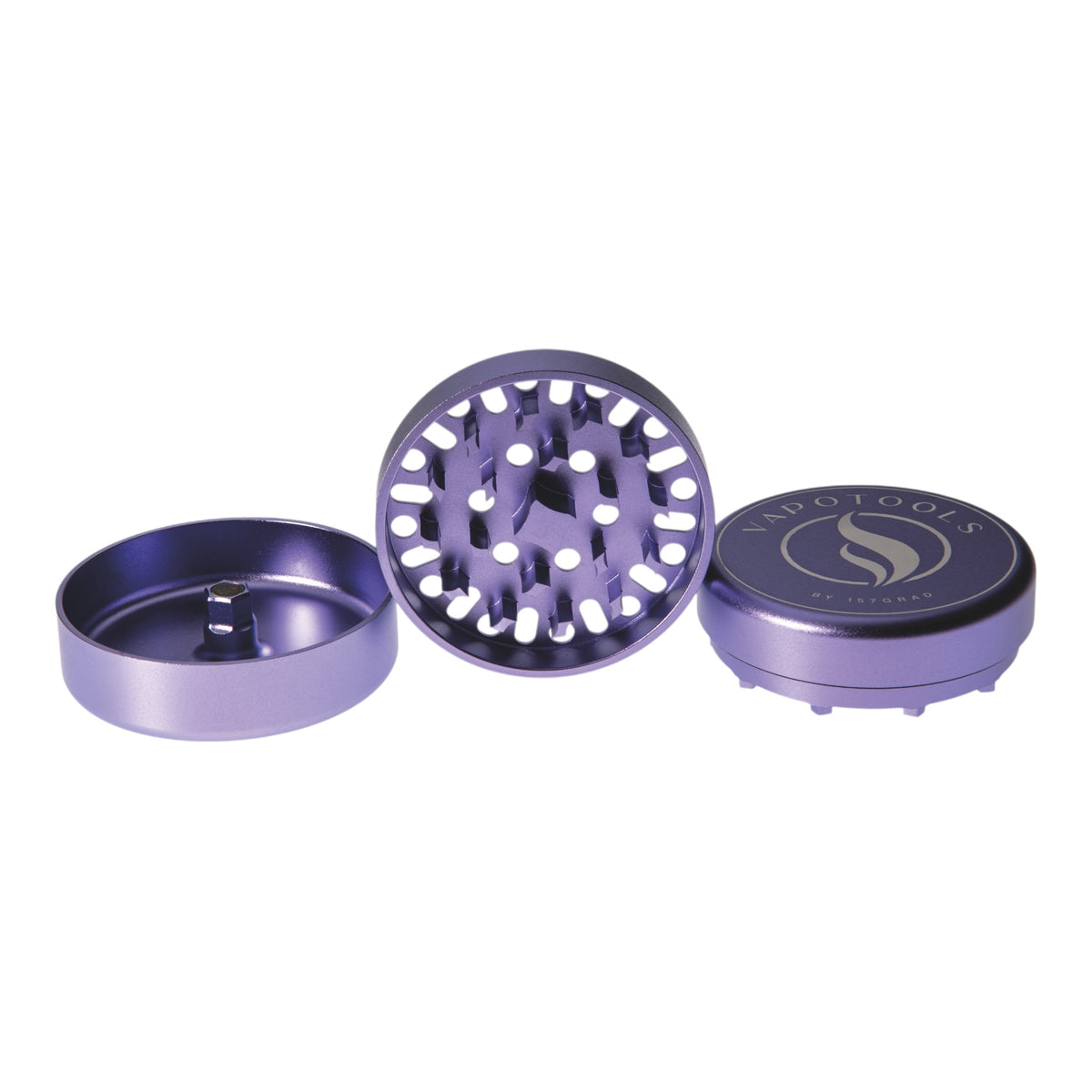 Vapotools by 157Grad Aluminium Ultra Grinder Lila geöffnet Mahlwerk mittig