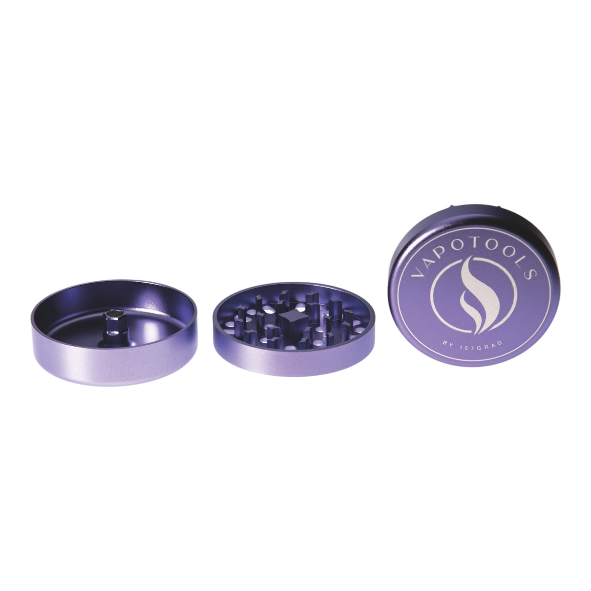 Vapotools by 157Grad Aluminium Ultra Grinder Lila geöffnet Details Deckel Logo