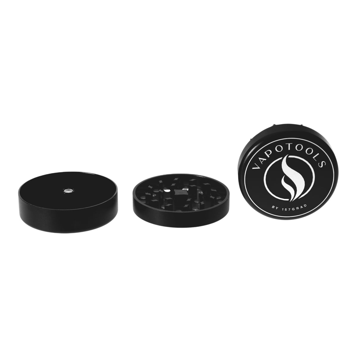 Vapotools by 157Grad Aluminium Ultra Grinder Schwarz geöffnet Deckel Details Logo
