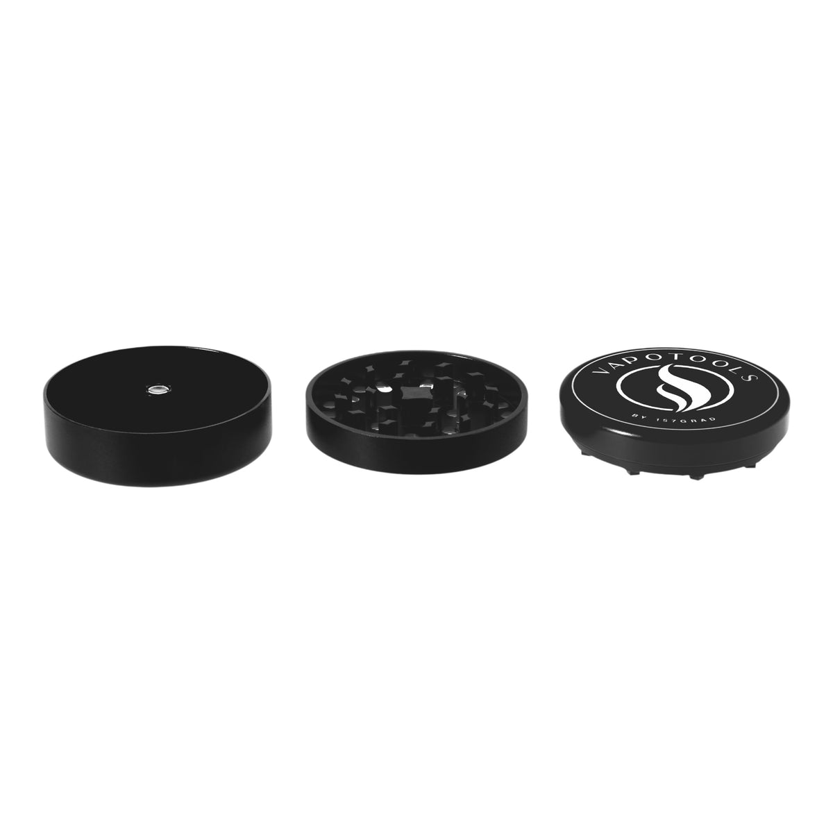 Vapotools by 157Grad Aluminium Ultra Grinder Schwarz geöffnet Details Logo