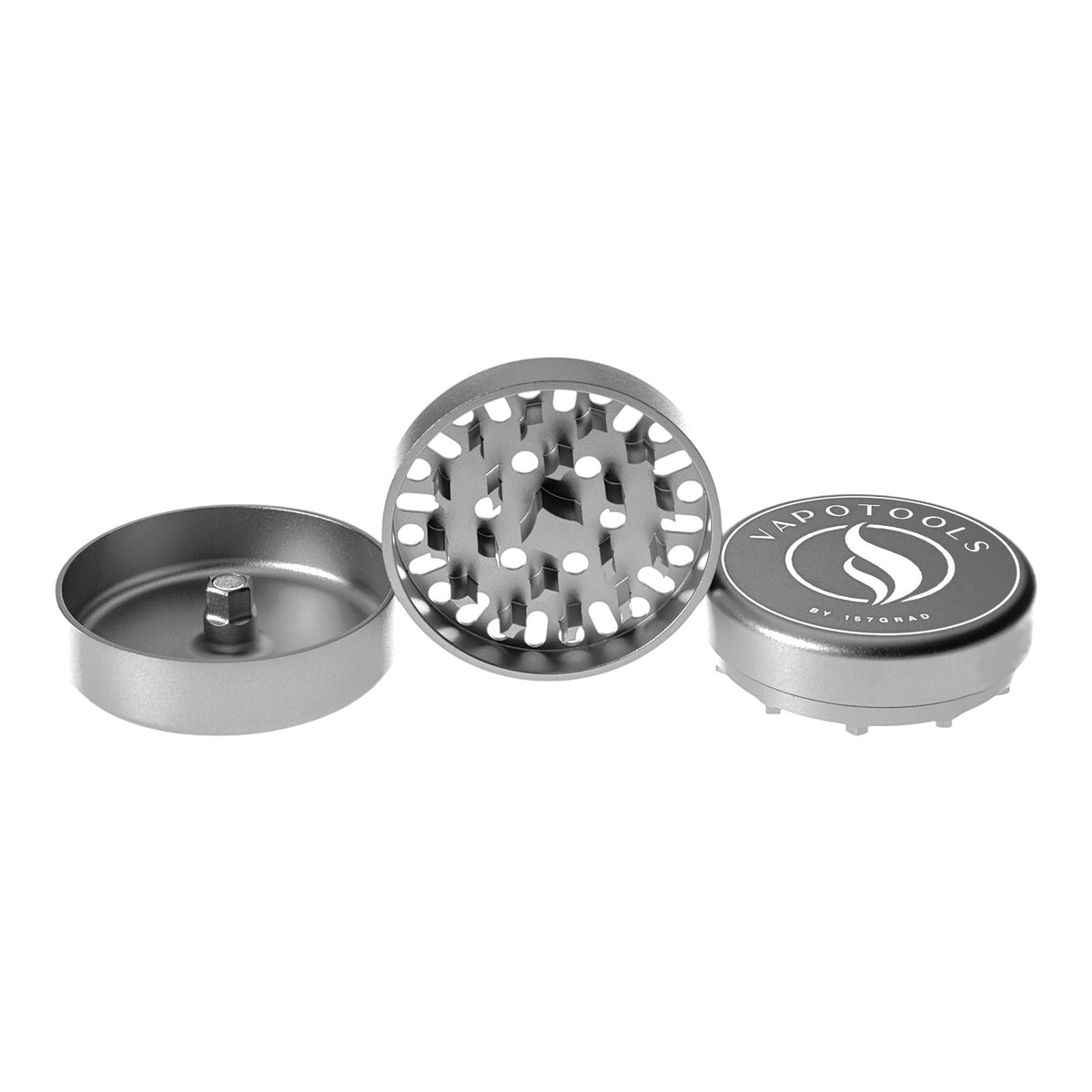 Vapotools by 157Grad Aluminium Ultra Grinder Silber geöffnet Details Mahlwerk