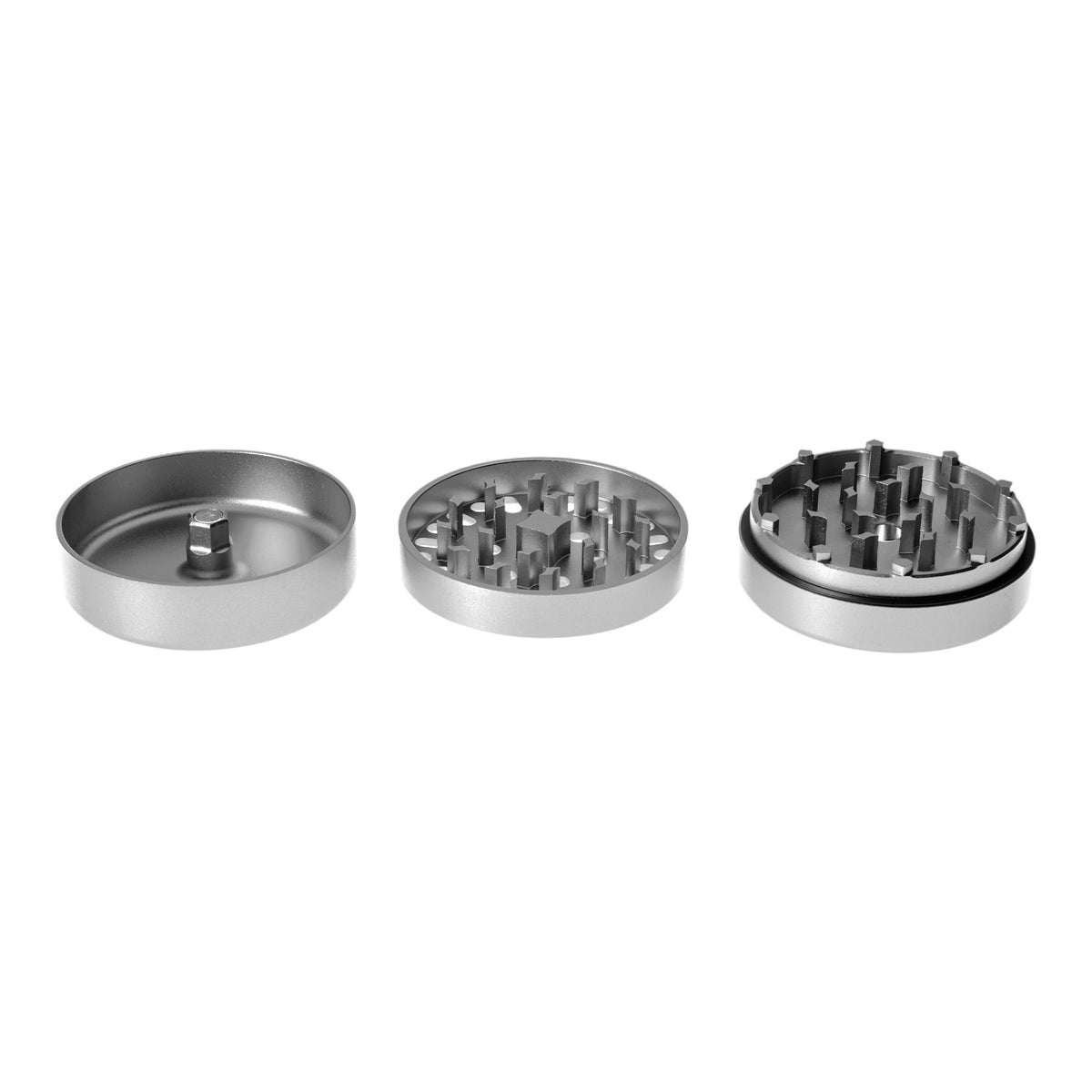 Vapotools by 157Grad Aluminium Ultra Grinder Silber geöffnet nebeneinander Details Mahlwerk
