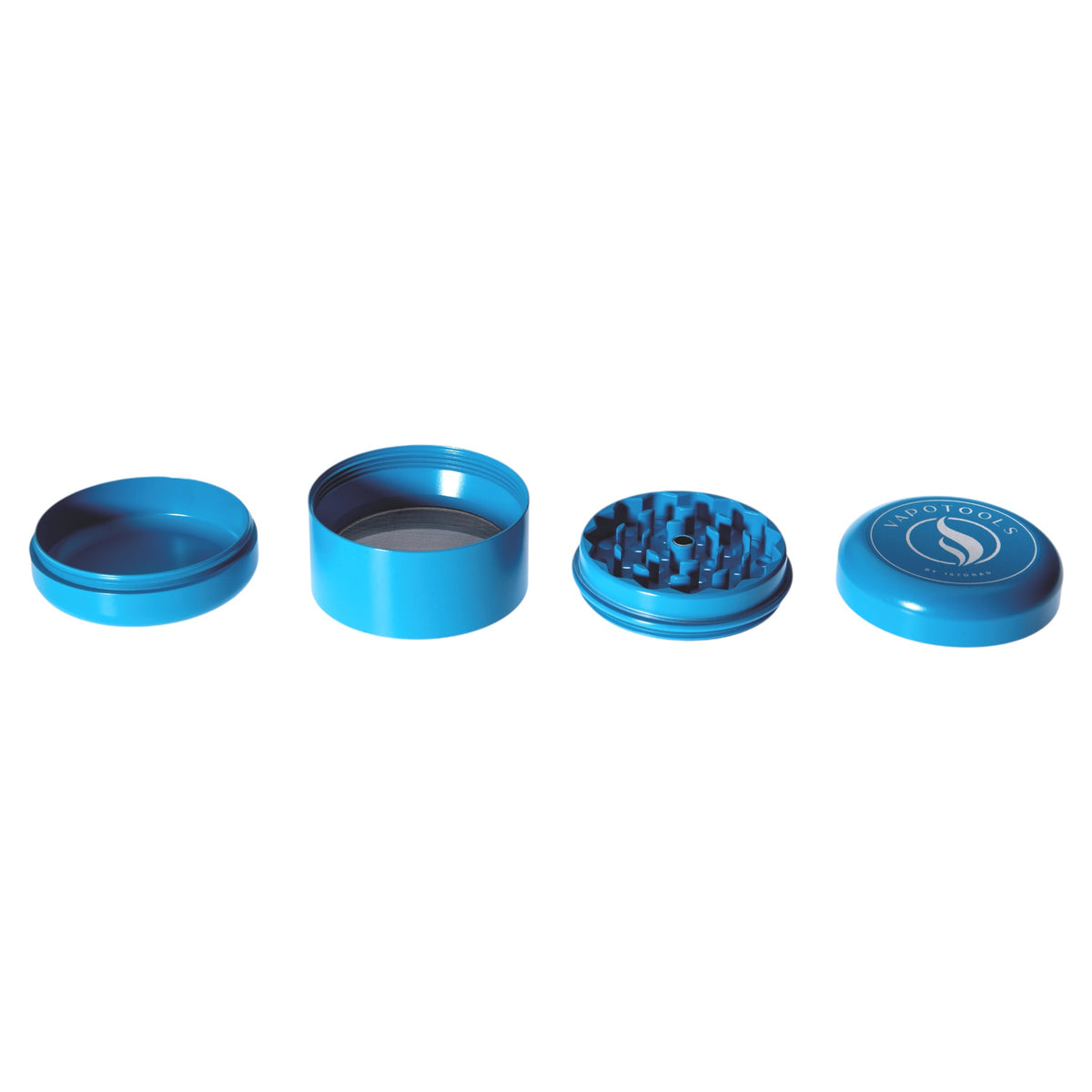 Vapotools by 157Grad Ceramic Herb Grinder 4teilig Blau geöffnet alle 4 Teile nebeneinander