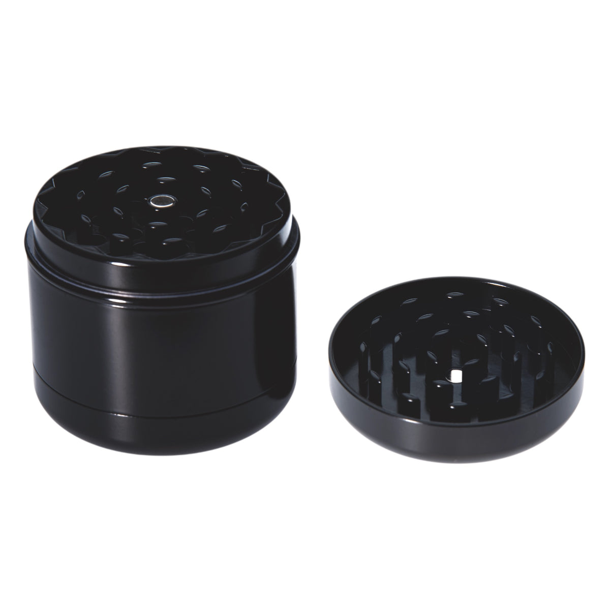 Vapotools by 157Grad Ceramic Herb Grinder 4teilig Schwarz Deckel geöffnet Details Mahlwerk