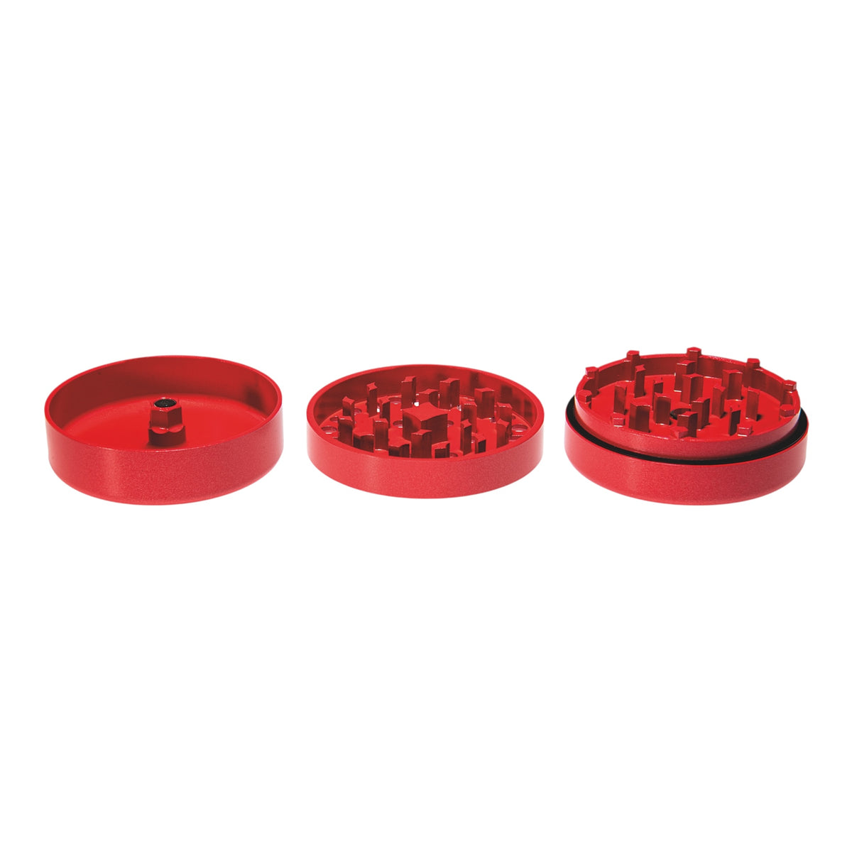 Vapotools by 157Grad Ceramic Ultra Grinder Rot geöffnet 3 Teile nebeneinander Details Mahlwerk