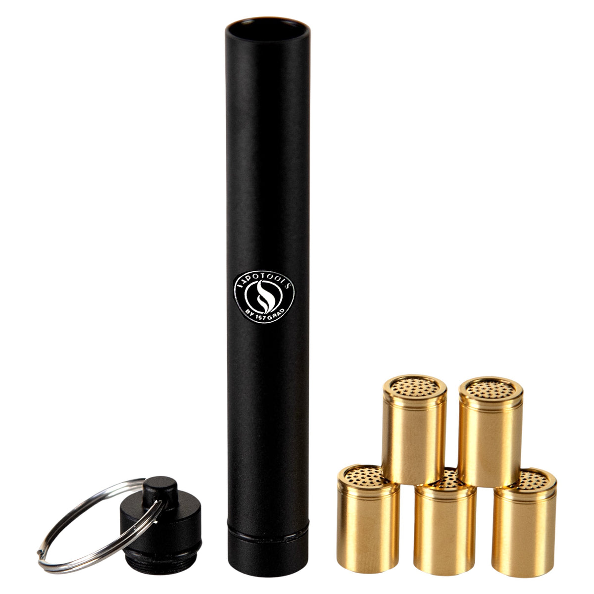 Vapotools by 157Grad 5er Set vergoldete Dosierkapseln mit Caddy passend für Arizer Solo 3 mit geöffnetem Caddy