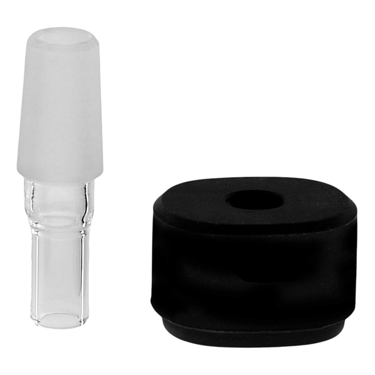 Vapotools by 157Grad Wasserfilteradpater passend für den Pax Flow 14mm Adapter und Silikonhalter nebeneinander