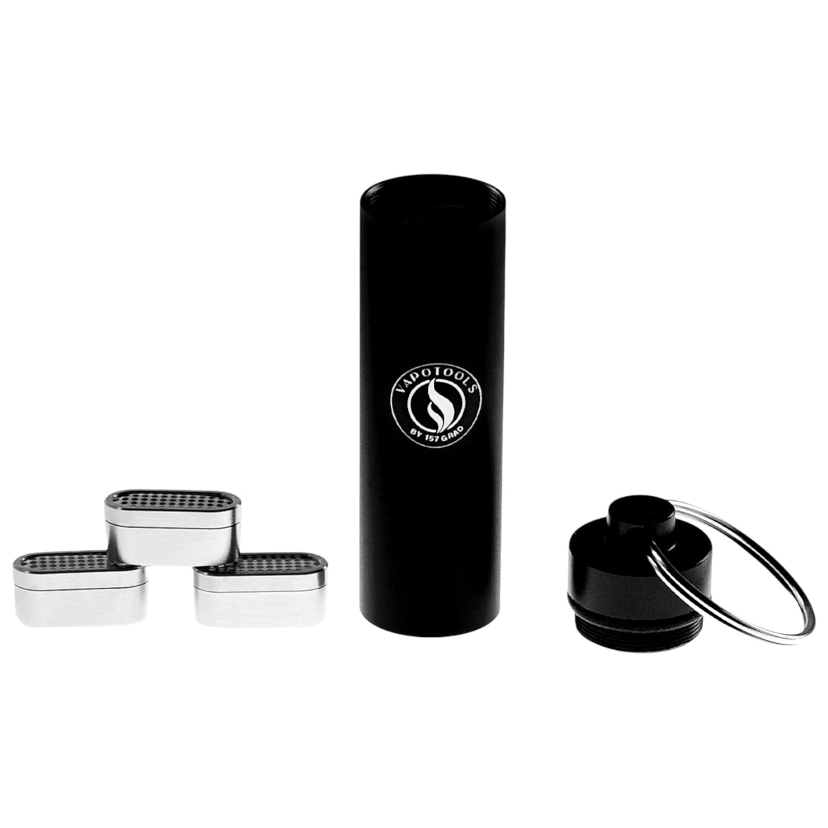 Vapotools by 157Grad 3er Set Edelstahldosierkapseln inkl. Caddy passend für den Pax Flow mit geöffnetem Caddy