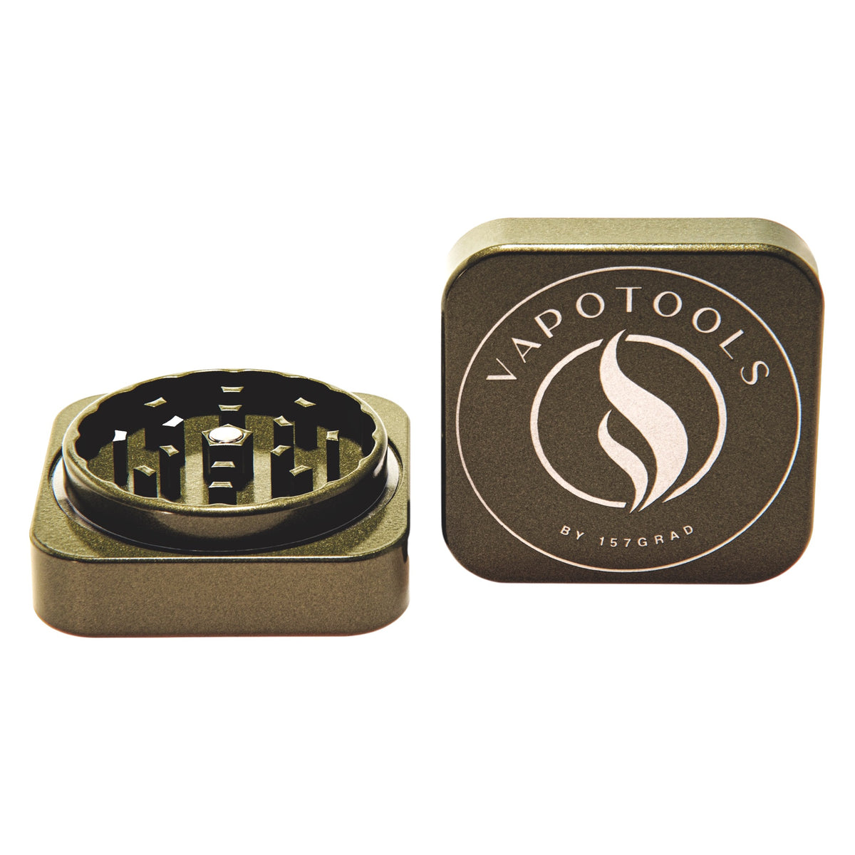 Vapotools by 157Grad Ceramic Square Grinder Grün geöffnet Details Logo
