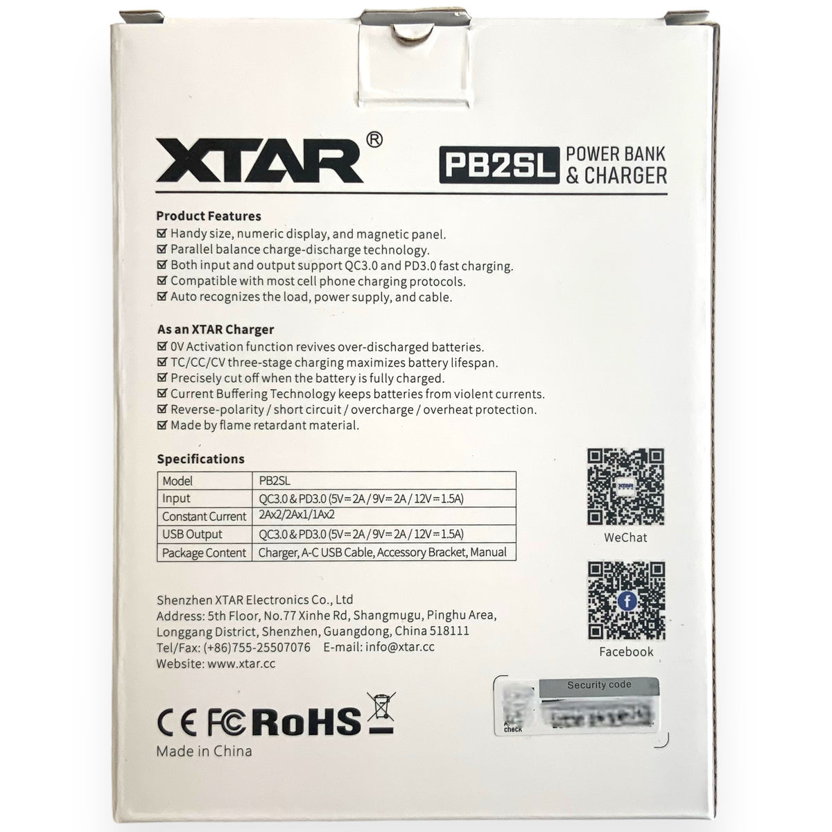 XTAR PB2SL Powerbank Akkuladegerät Verpackung Rückseite