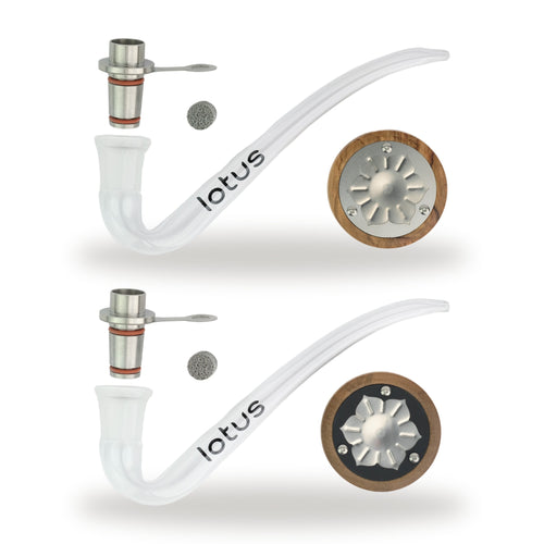 INHALE Lotus Vaporizer Kit in Olivenholz und Walnuss: Vapor Cap, 14-mm-Adapter, Sieb und Glaspfeife