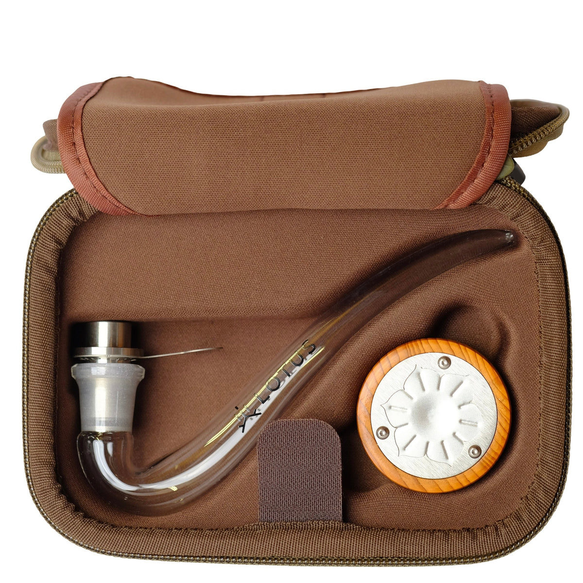 INHALE Lotus Vaporizer Kit Maulbeere im Etui: Vapor Cap mit Holzring aus Maulbeere, Glaspfeife mit Adapter