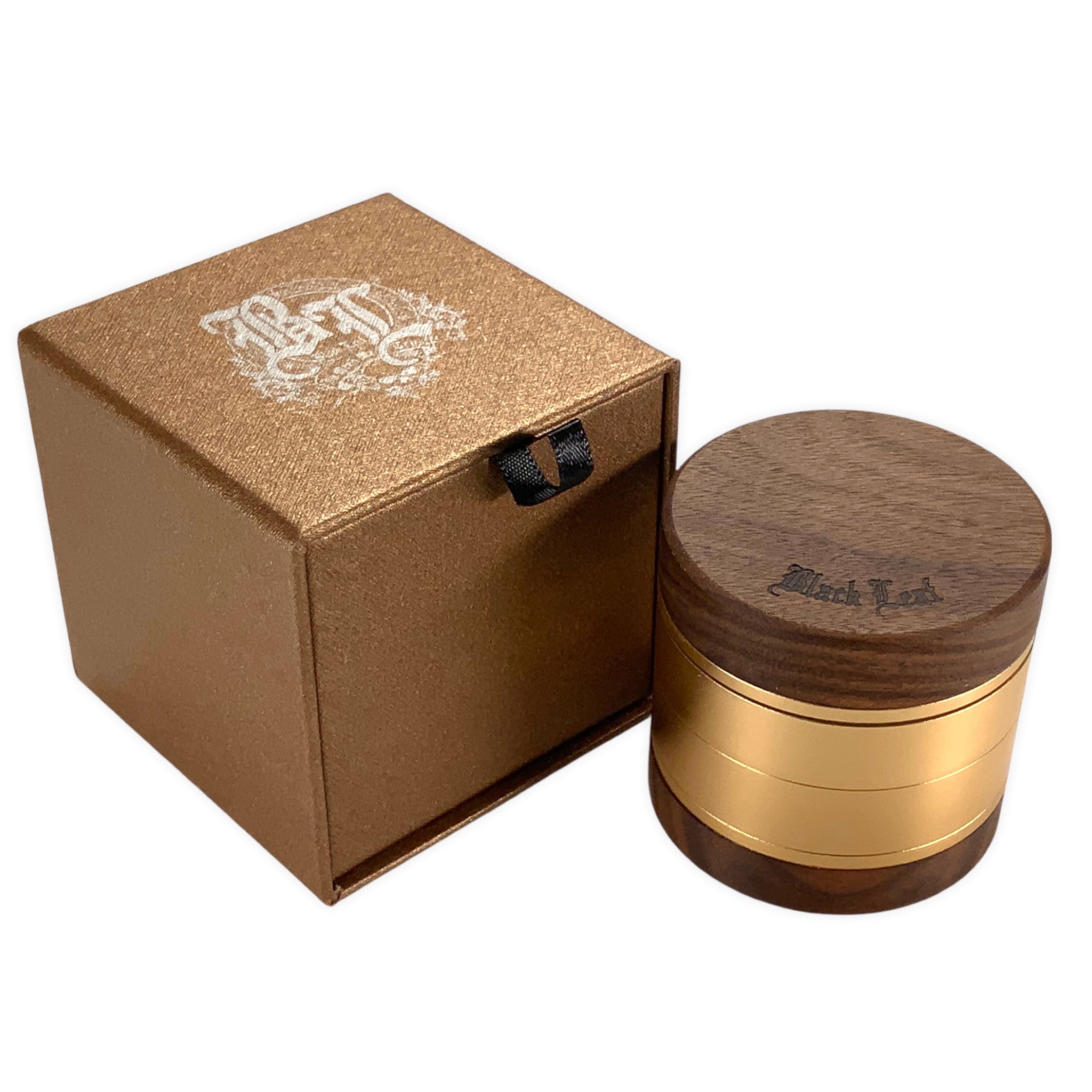 Black Leaf Nussholz/Alu Grinder Gold in Verpackung