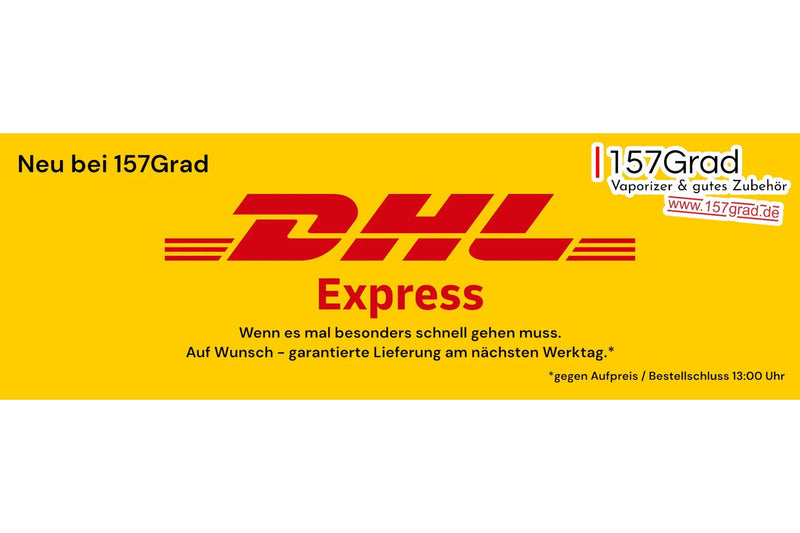 Hinweis auf DHL Express als schnelle Versandart bei 157Grad