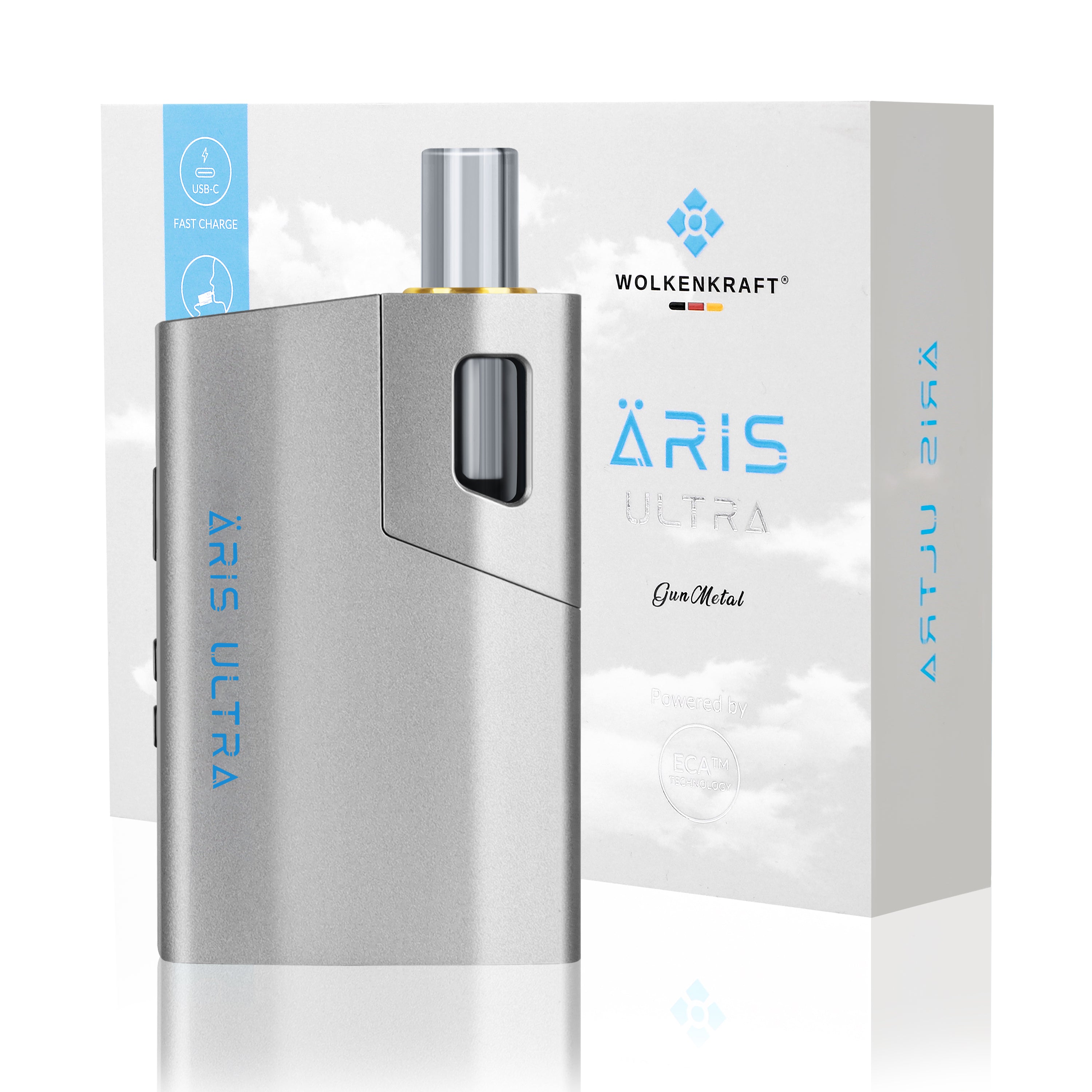 Wolkenkraft Äris Ultra Farbe Gun Metall Verpackung und Vaporizer
