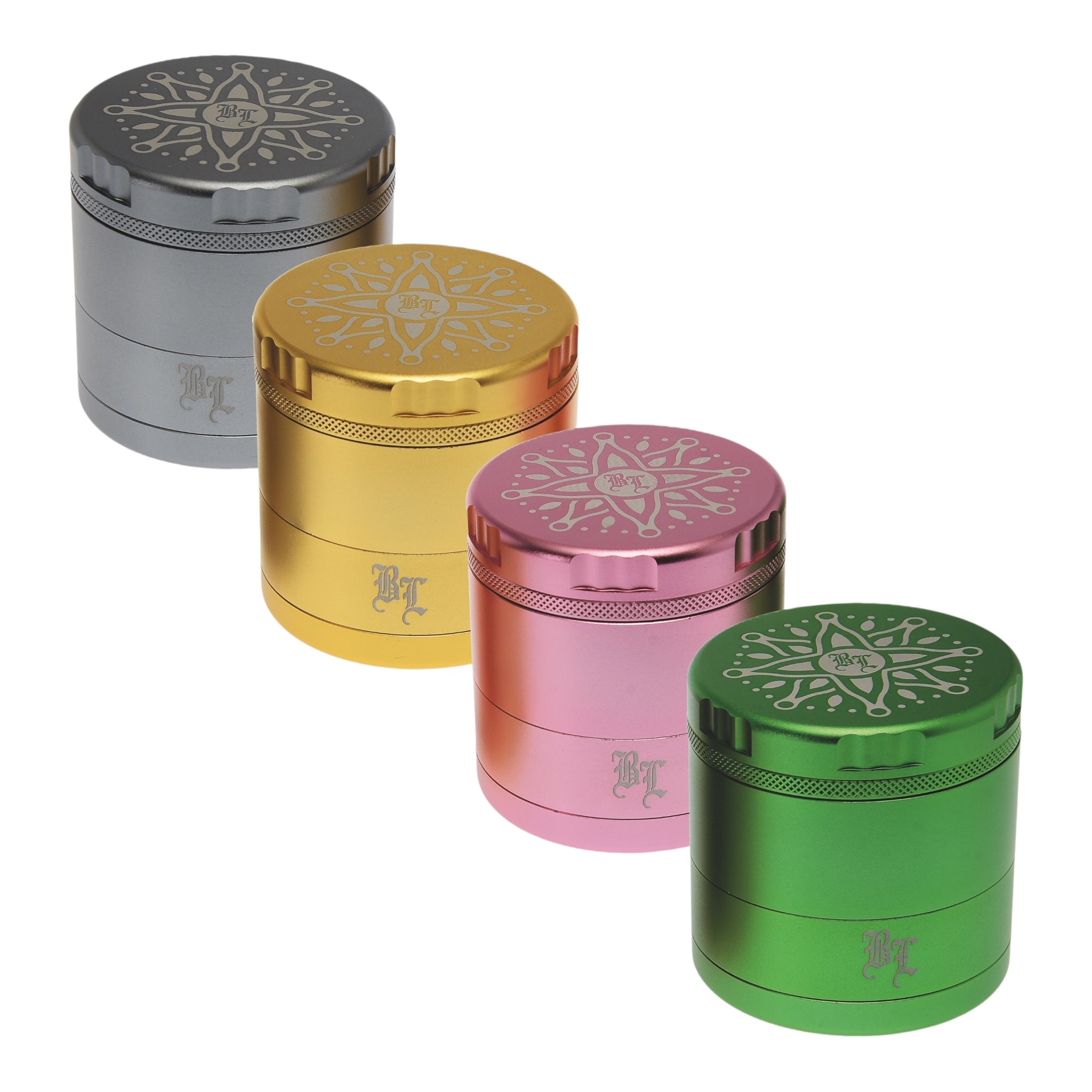 Black Leaf CNC Flowergrinder / Blumengrinder 4 Farben schräg

