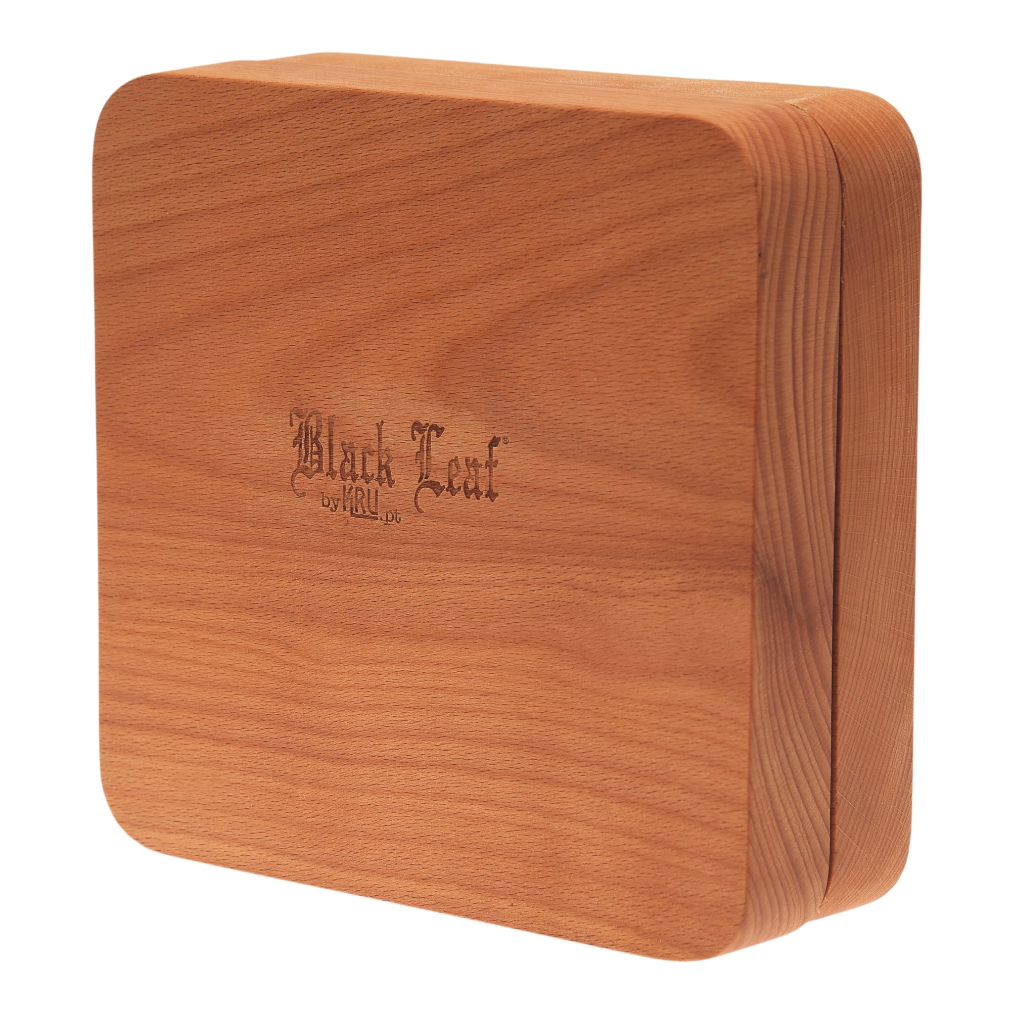 Black Leaf by KRU Holzbox Deckel Details mit Logo schräg