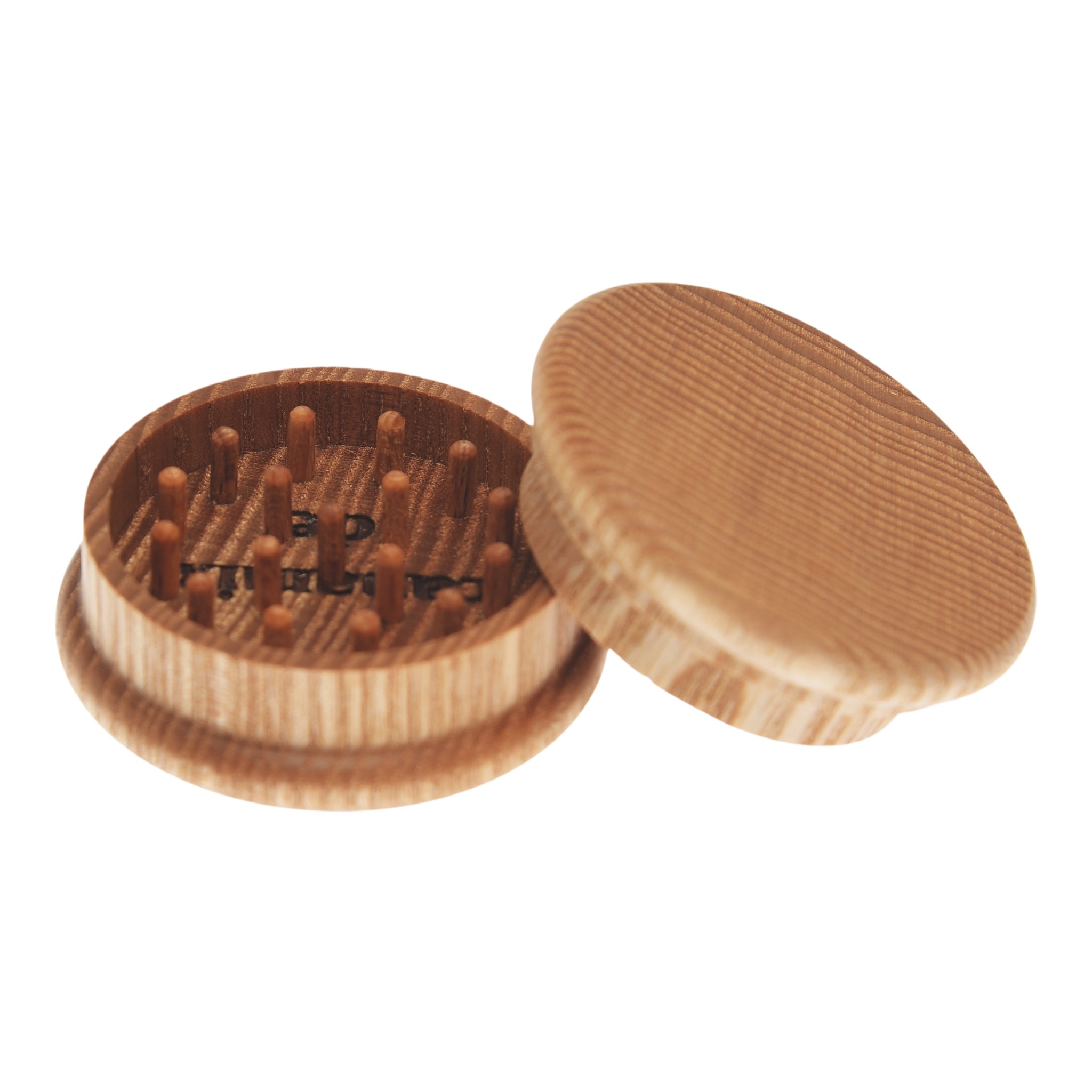 Canamix Grinder aus Esche mit Holzstiften  60mm geöffnet Deckel schräg angelehnt