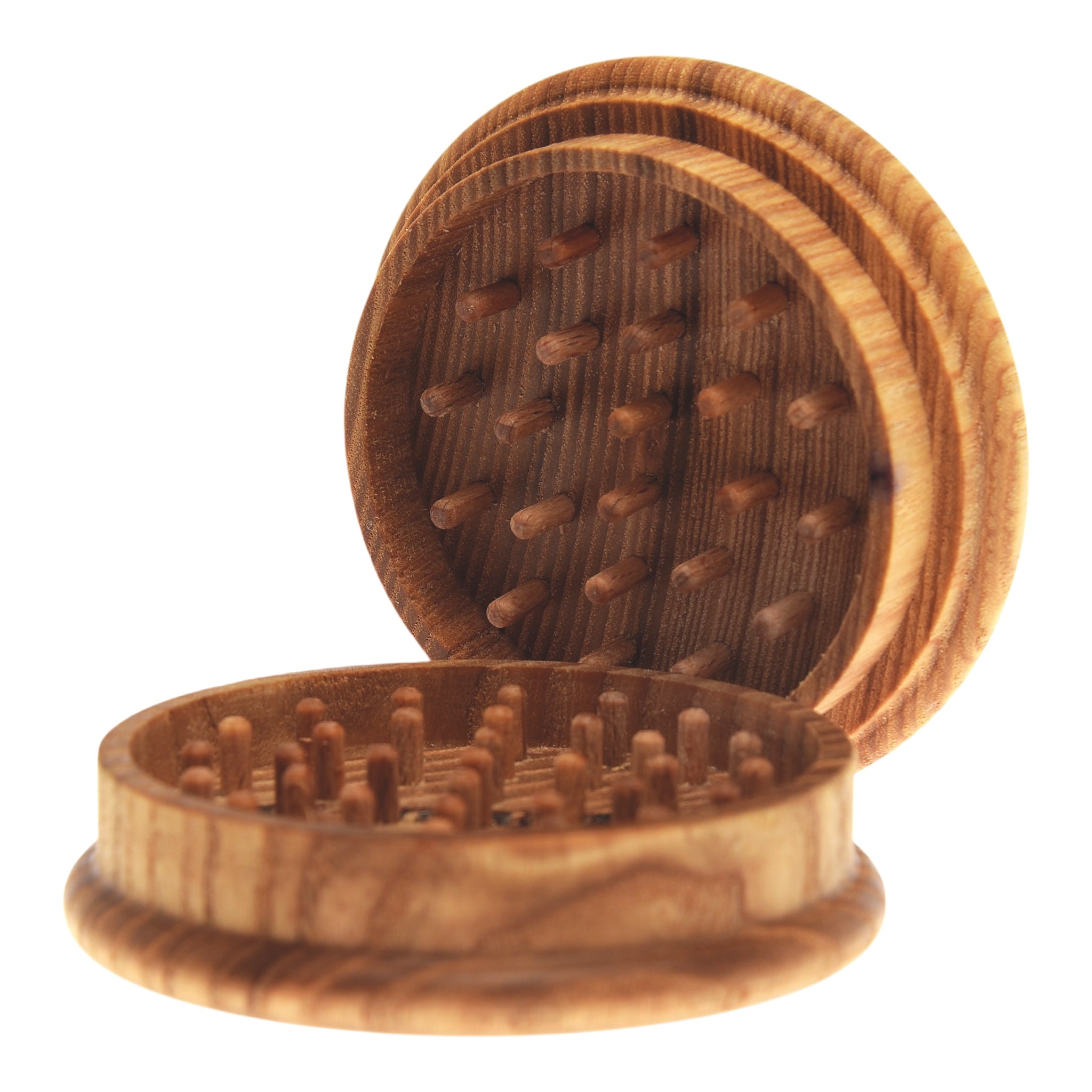 Canamix Grinder aus Esche mit Holzstiften geöffnet Details Mahlwerk