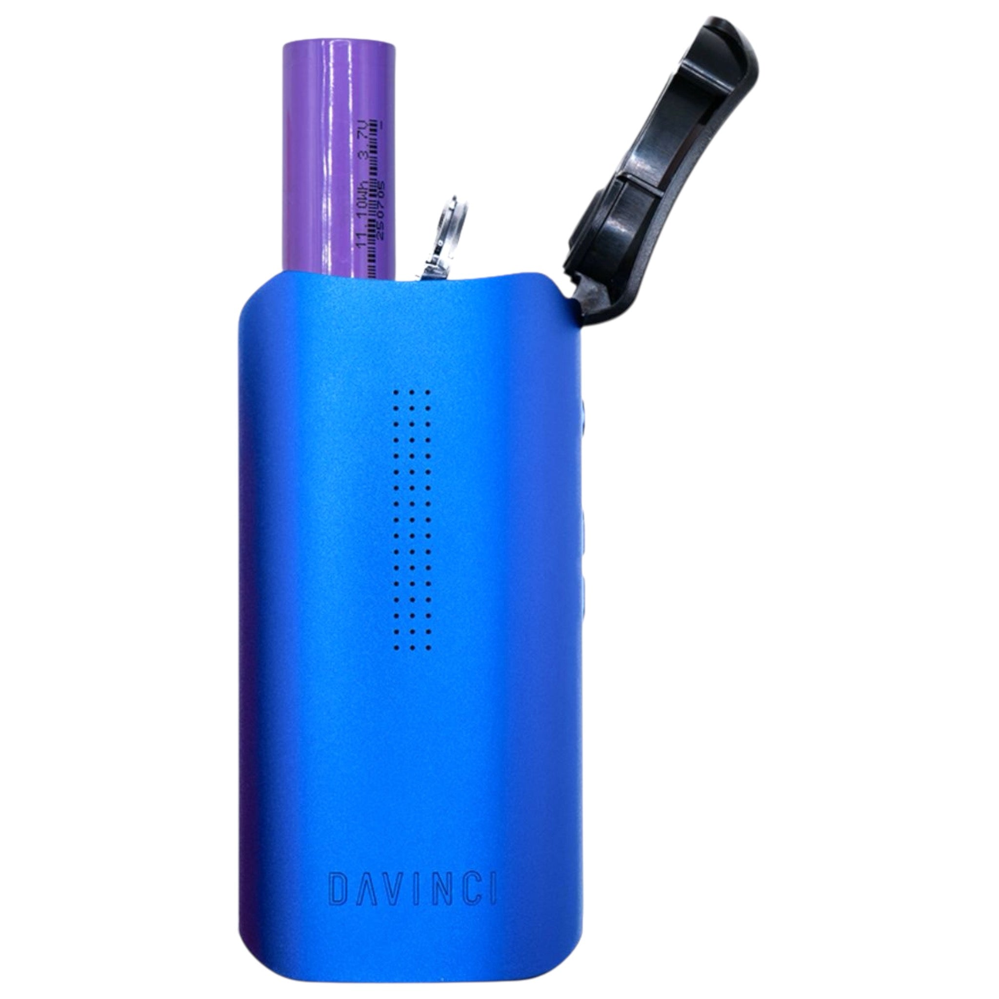 DaVinci IQ Core Blau stehend geöffnet mit halbentnommendem Akku