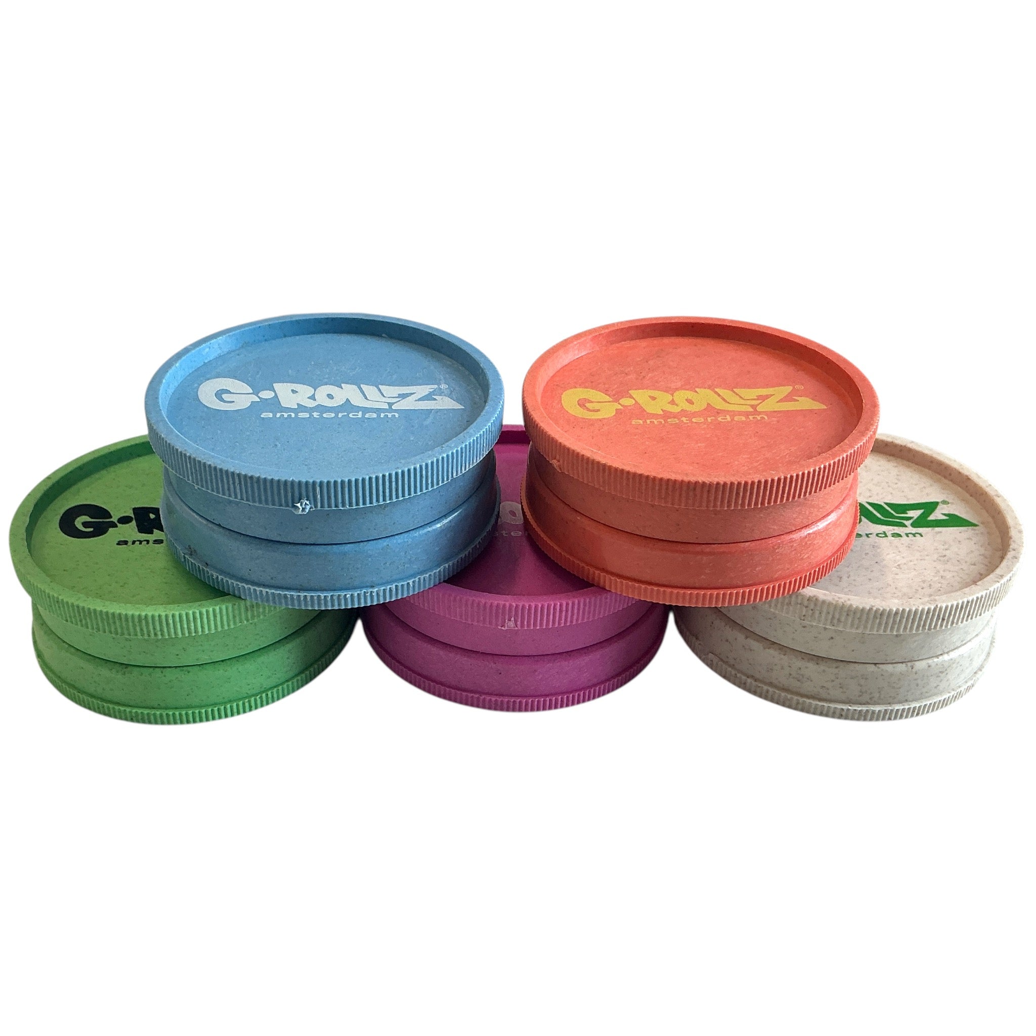 G-Rollz Hemp Grinder 2tlg verschiedene Farben aufeinander gestapelt