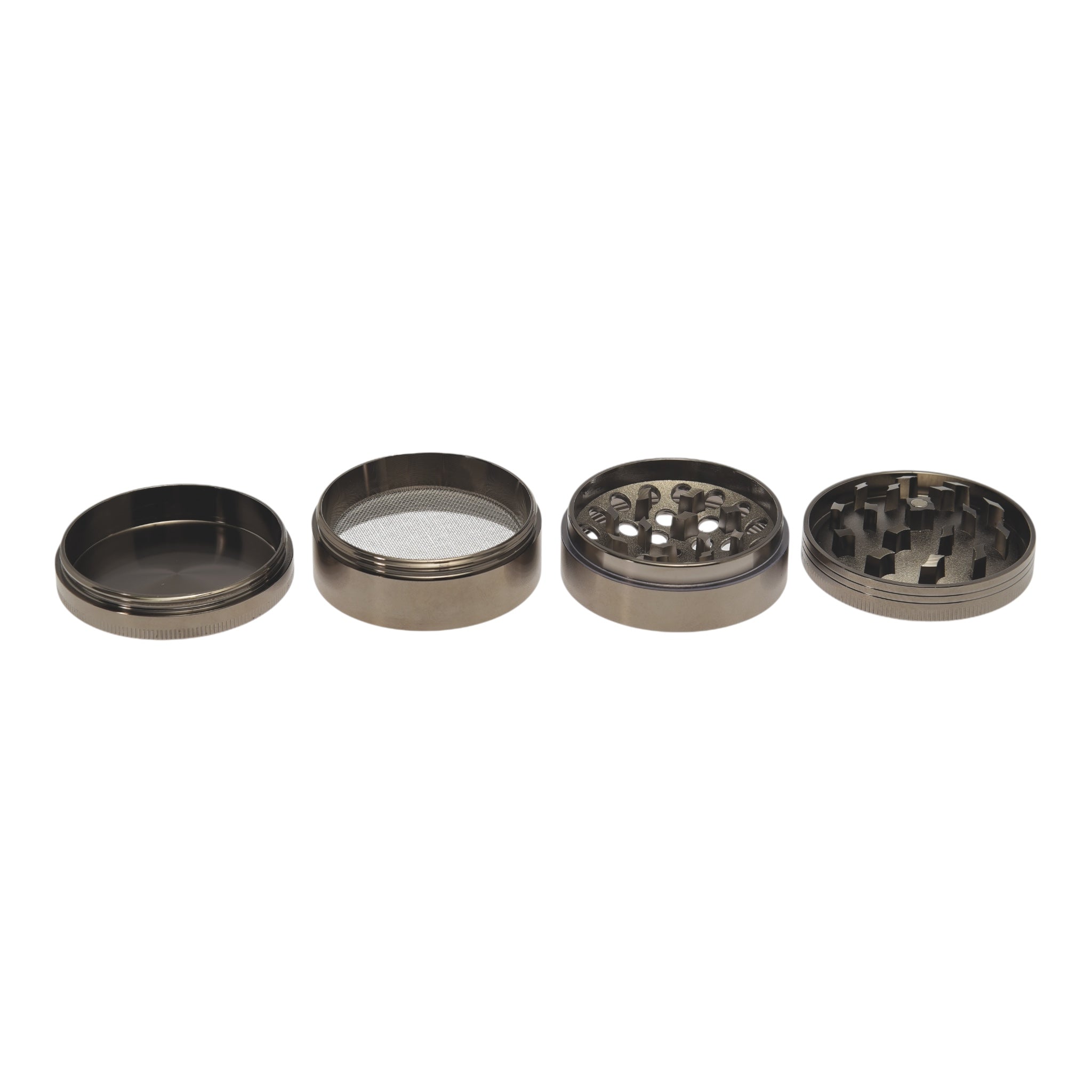 Near Dark Alu-Grinder konkav grau 4-tlg. 4 Teile nebeneinander