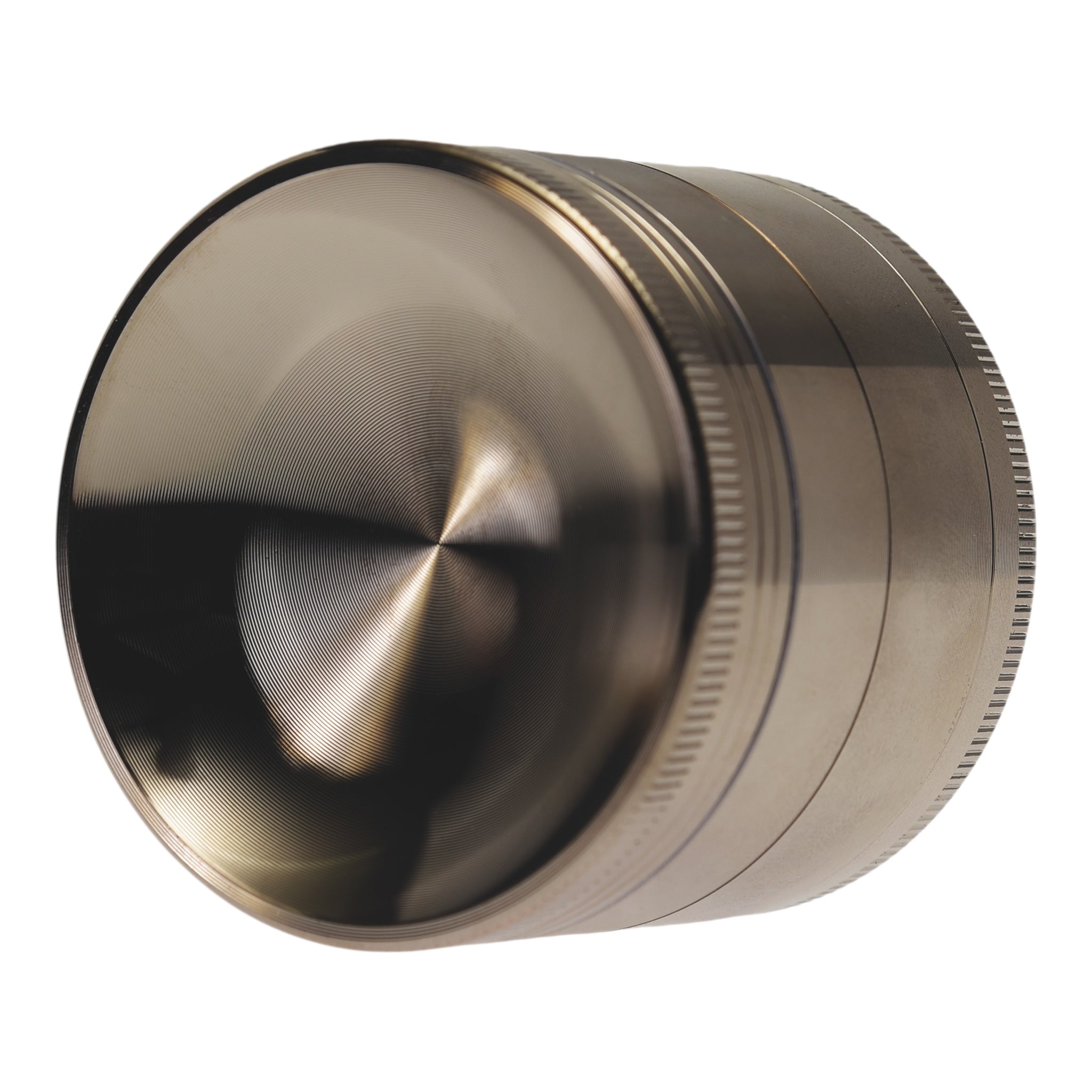 Near Dark Alu-Grinder konkav grau 4-tlg. schräge Draufsicht auf den Deckel