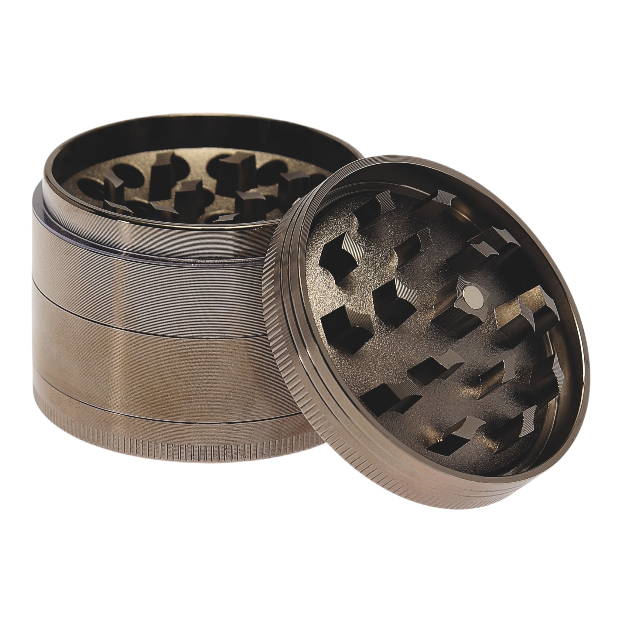 Near Dark Alu-Grinder konkav grau 4-tlg. geöffnet Deckel schräg