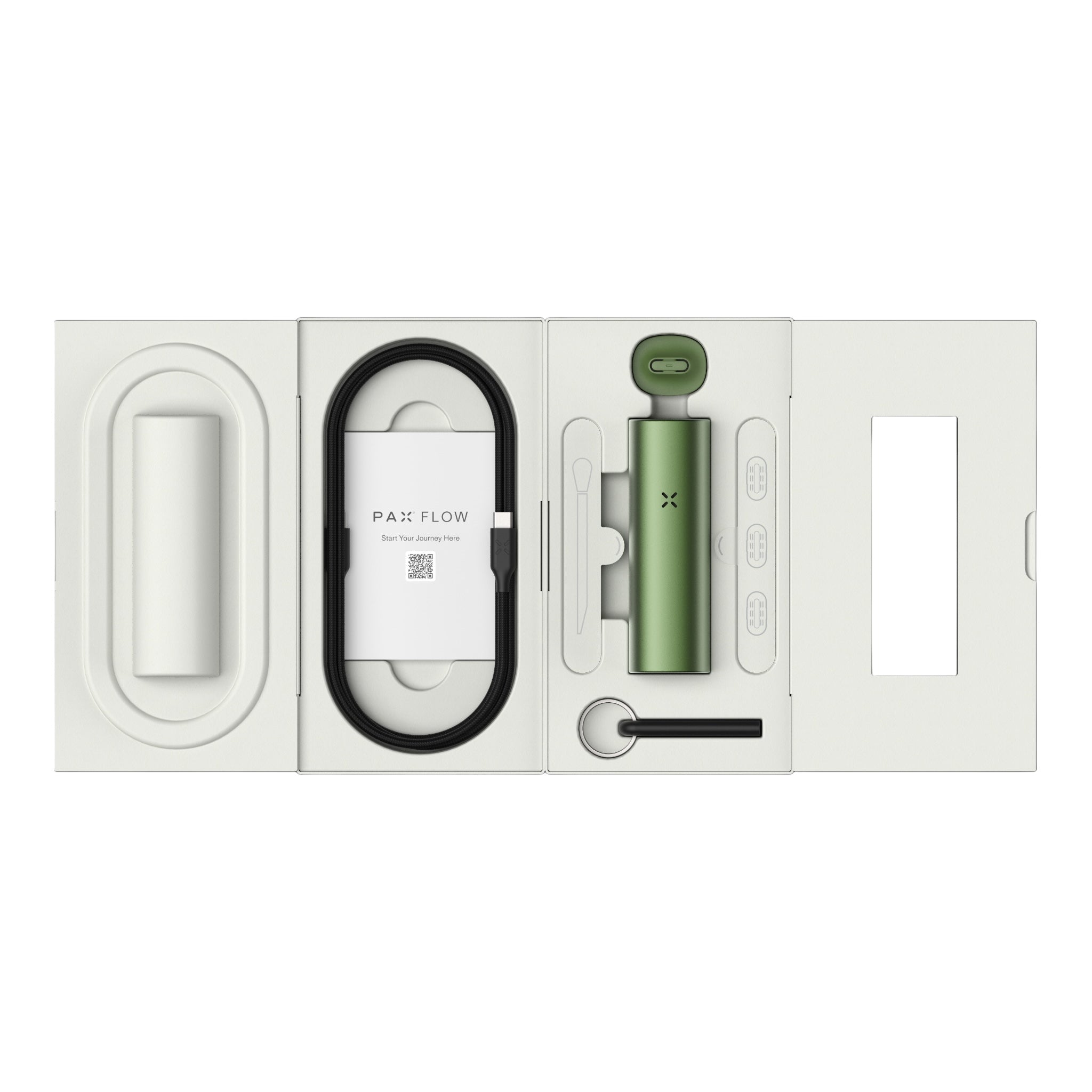 Pax Flow Greenstone Vaporizer in der Verpackung mit Zubehör